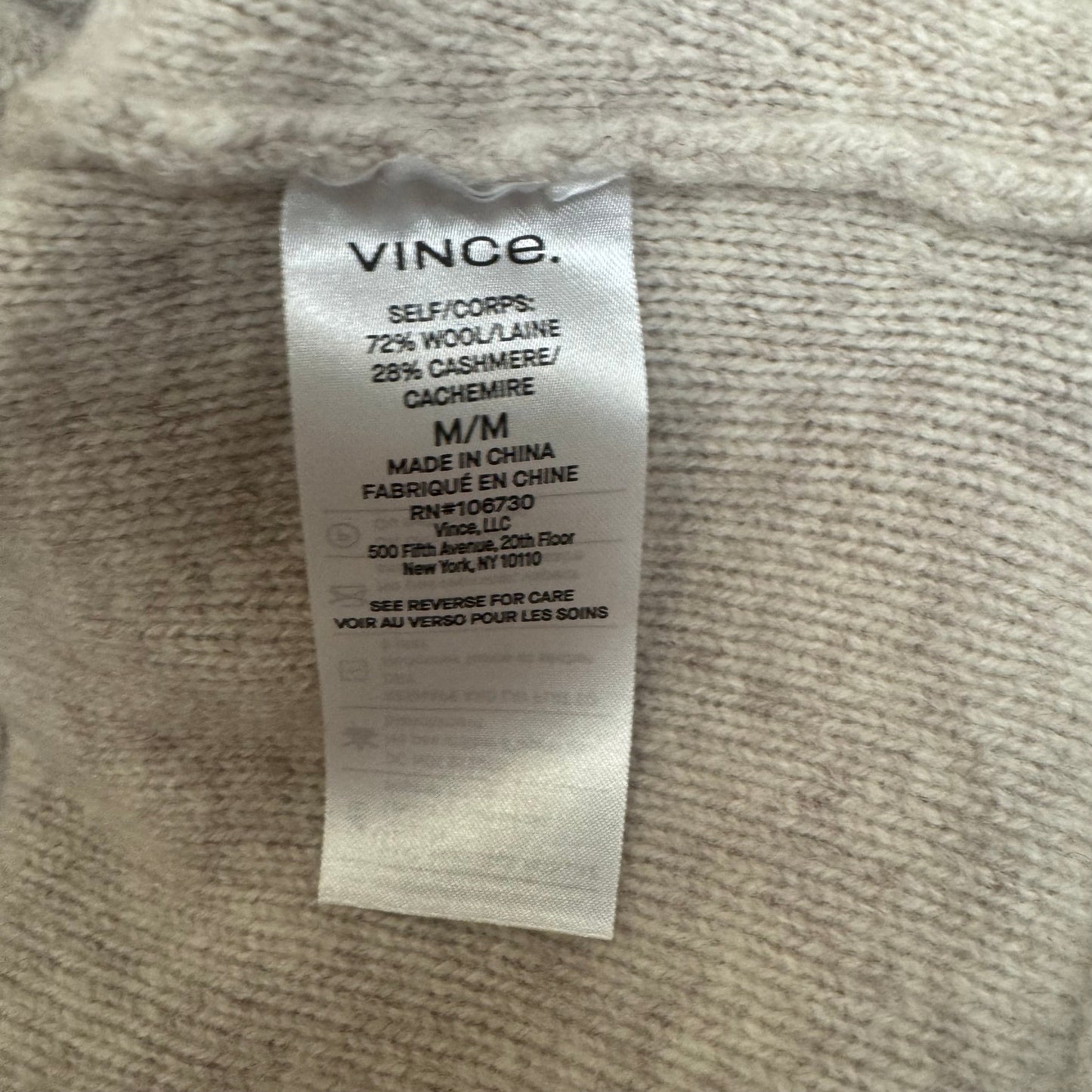 Wool Cashmere Sweater By Vince In Cream, Size: M