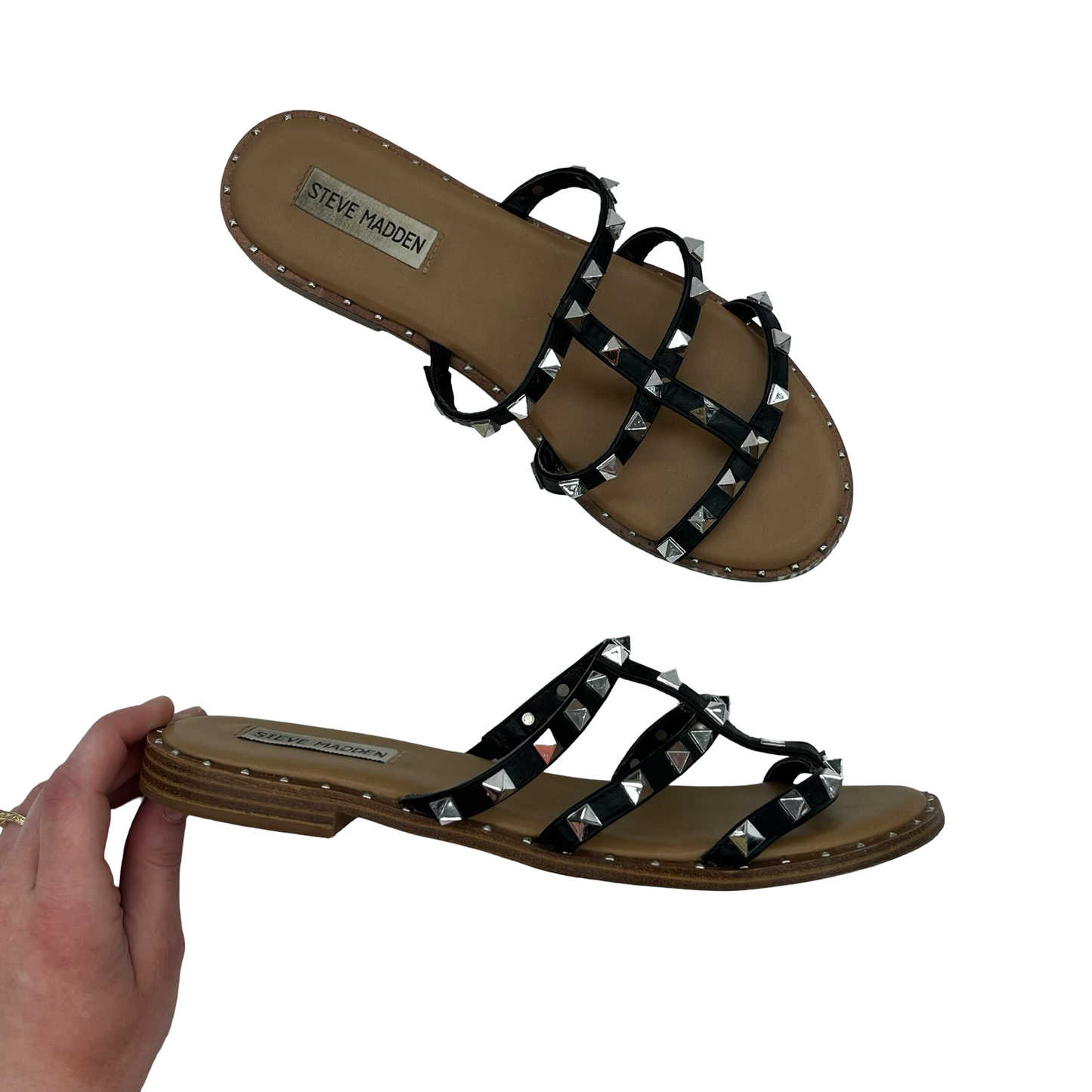 Sandals Flats By Steve Madden In Black & Brown, Size:8.5