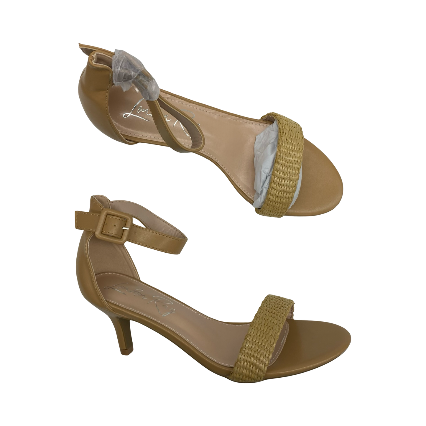 Sandals Heels Kitten By Clothes Mentor In Tan, Size:7.5