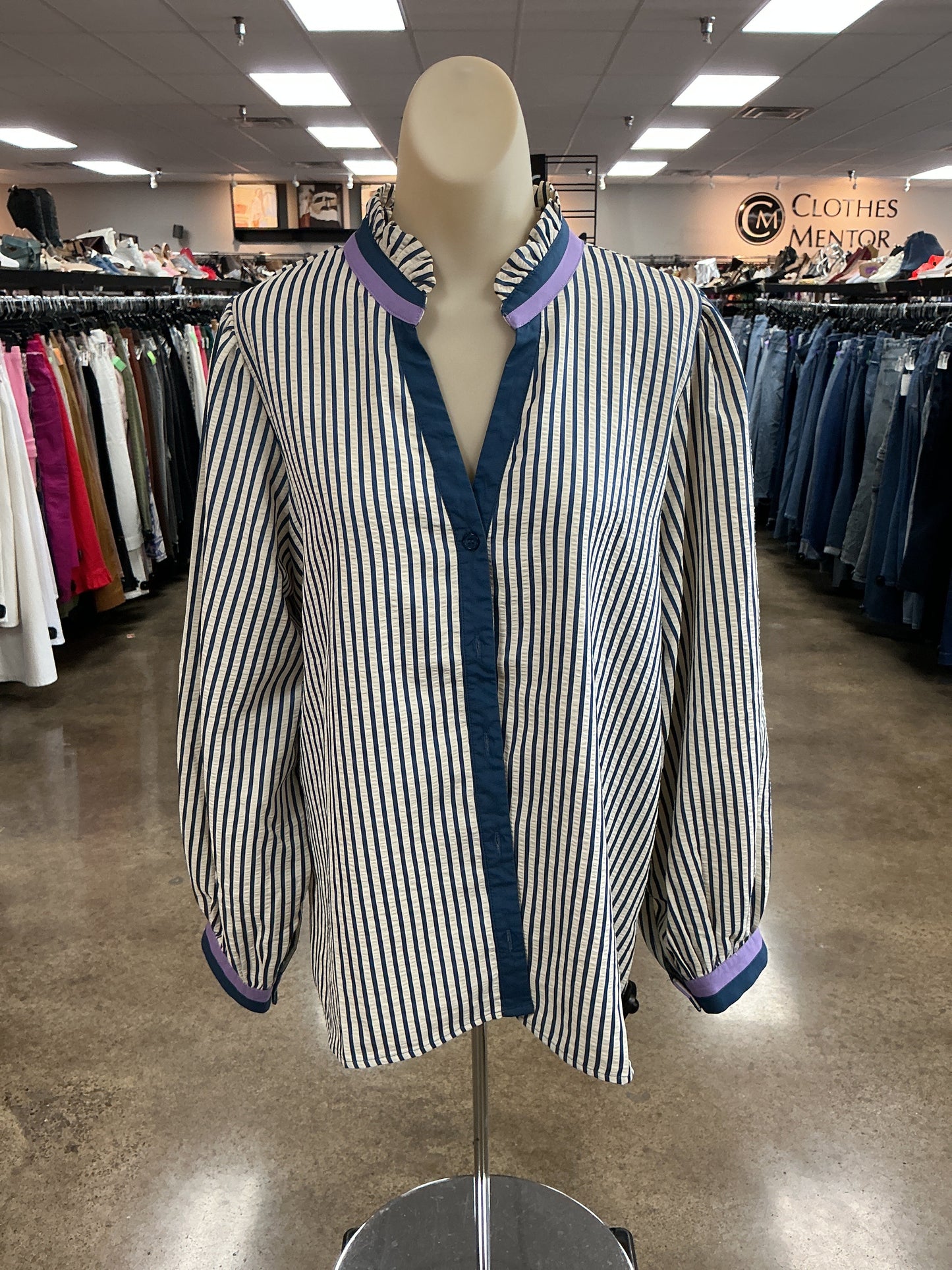 Top Ls By Jodifl In Blue & Cream, Size:L