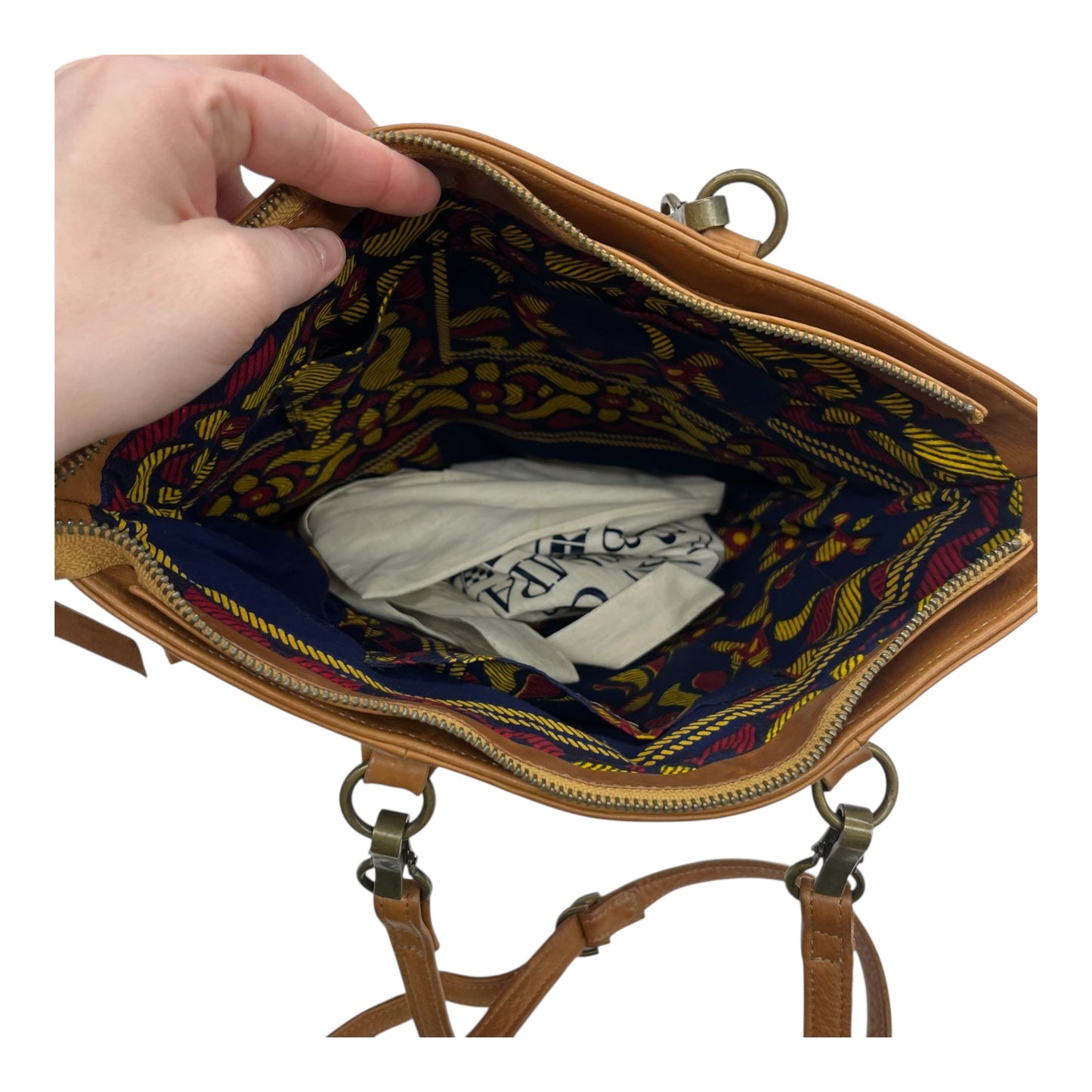 Handbag Leather By Clothes Mentor In Brown, Size:Medium