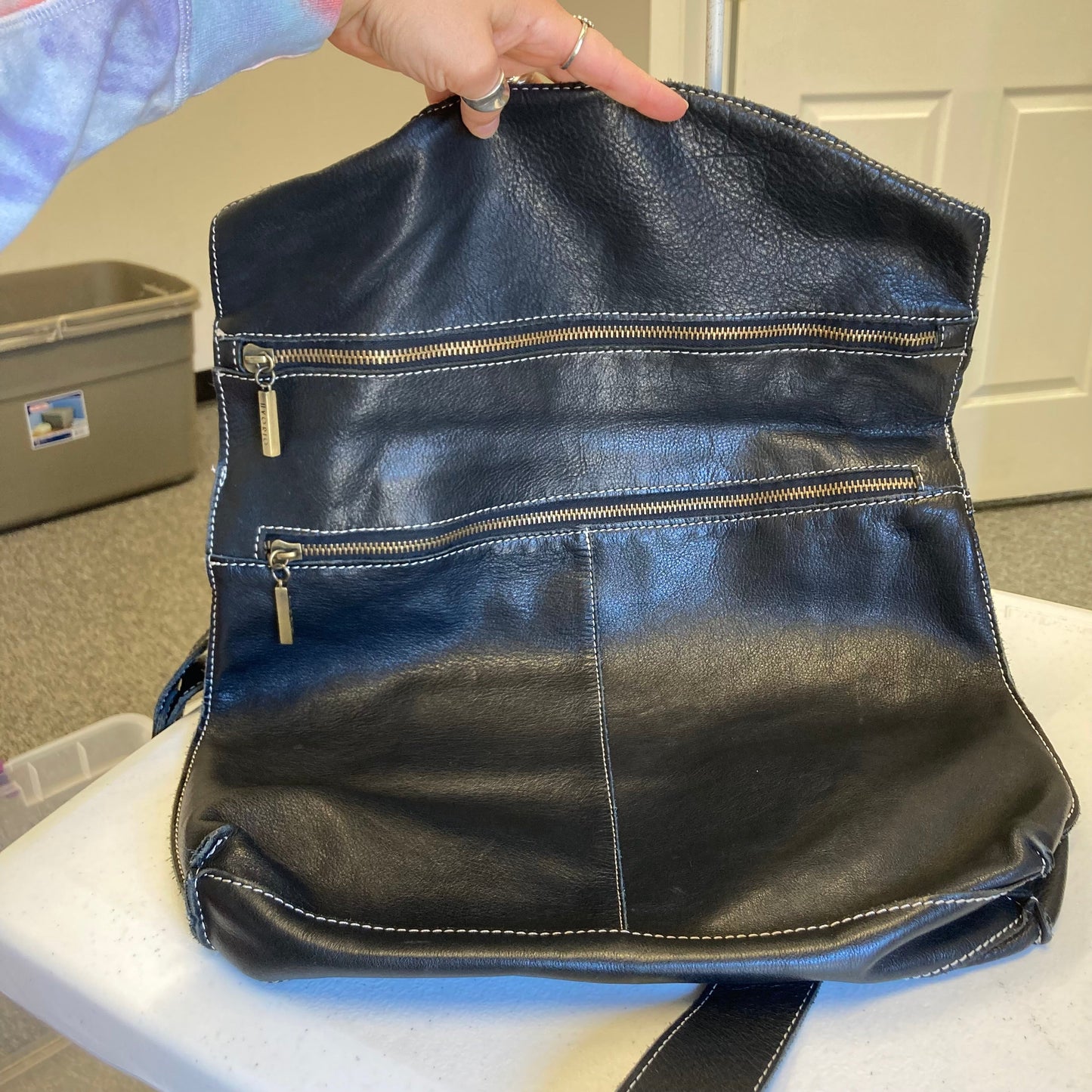 Handbag Leather By Avorio Italy In Black, Size:Large