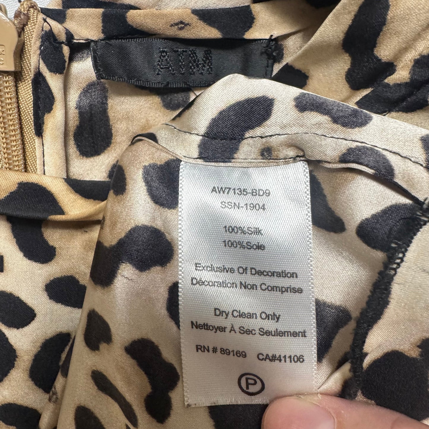 Leopard Print Silk Charmeuse Bishop Sleeve Dress By ATM In Animal Print, Size: M (estimated)