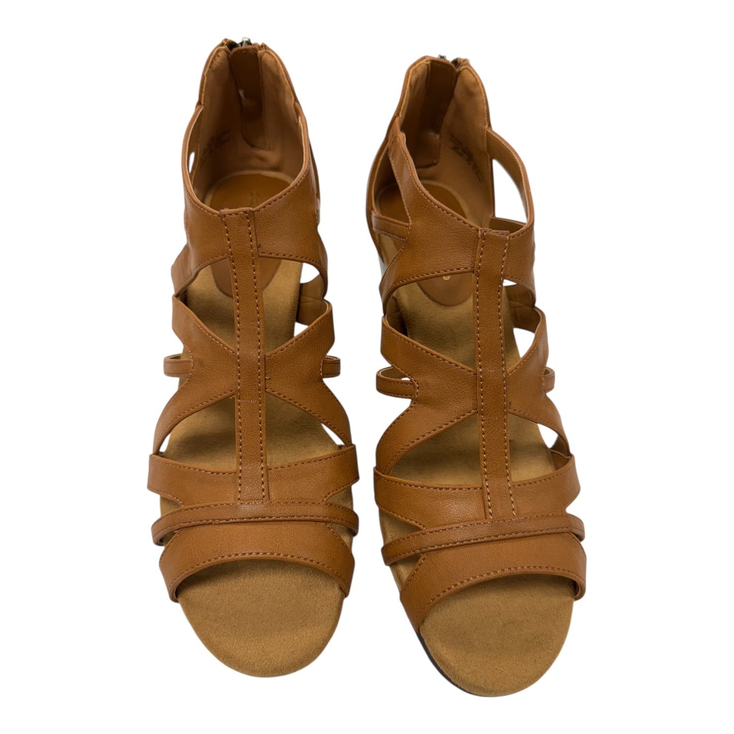 Sandals Heels Block By Easy Street In Brown, Size:11