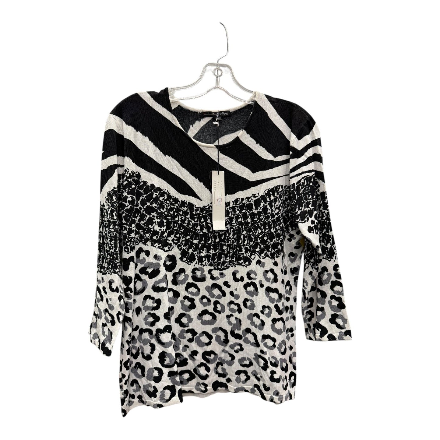 Top 3/4 Sleeve By PIERRI In Black & White, Size:Xl