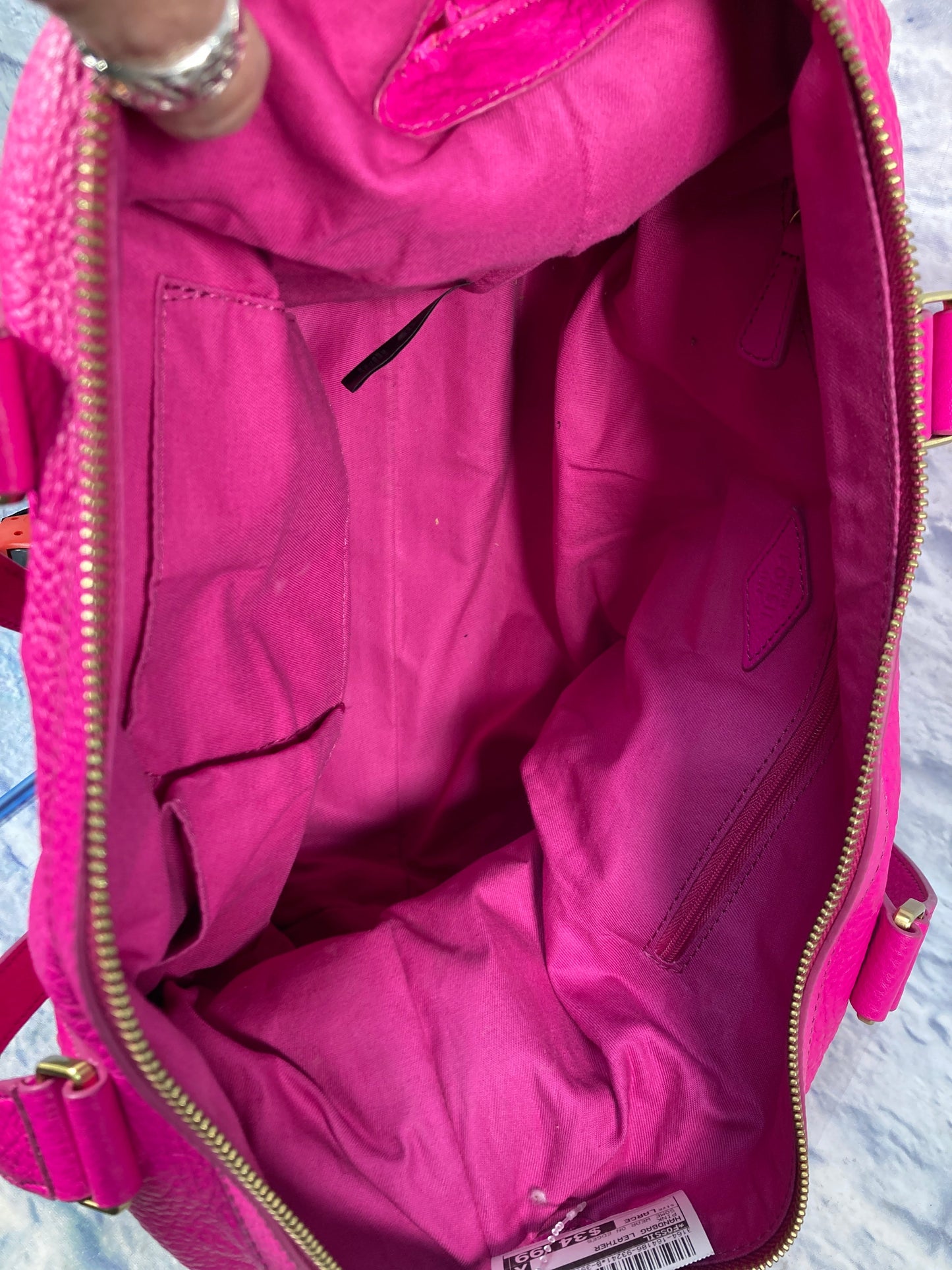 Handbag Leather By Fossil, Size: Large