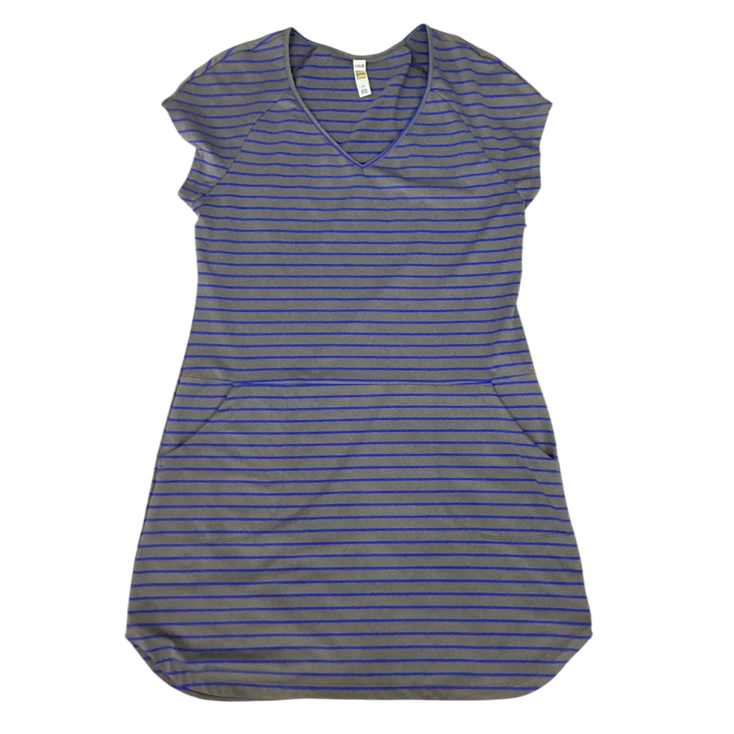 lole grey dress $91 Lole Women's Gray Solid Short-Sleeve V-Neck Slip-on Casual Dress Size  Medium