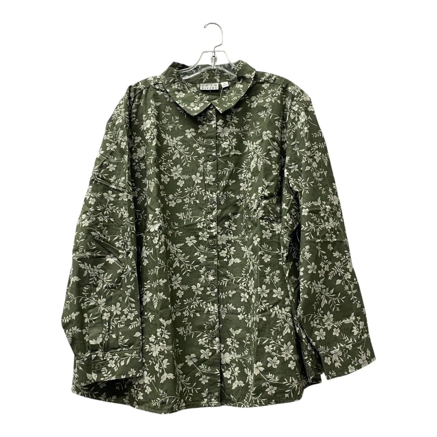 Blouse Ls By Joan Rivers In Green & White, Size:3X