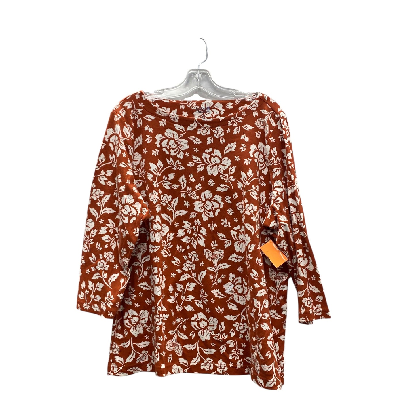 Top 3/4 Sleeve By Croft And Barrow In Orange & White, Size:1X