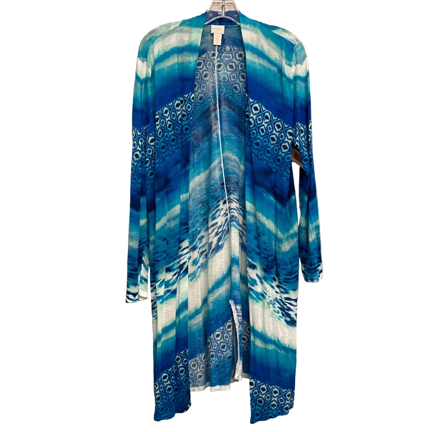 Sweater Cardigan By Chicos In Blue & White, Size:Xl