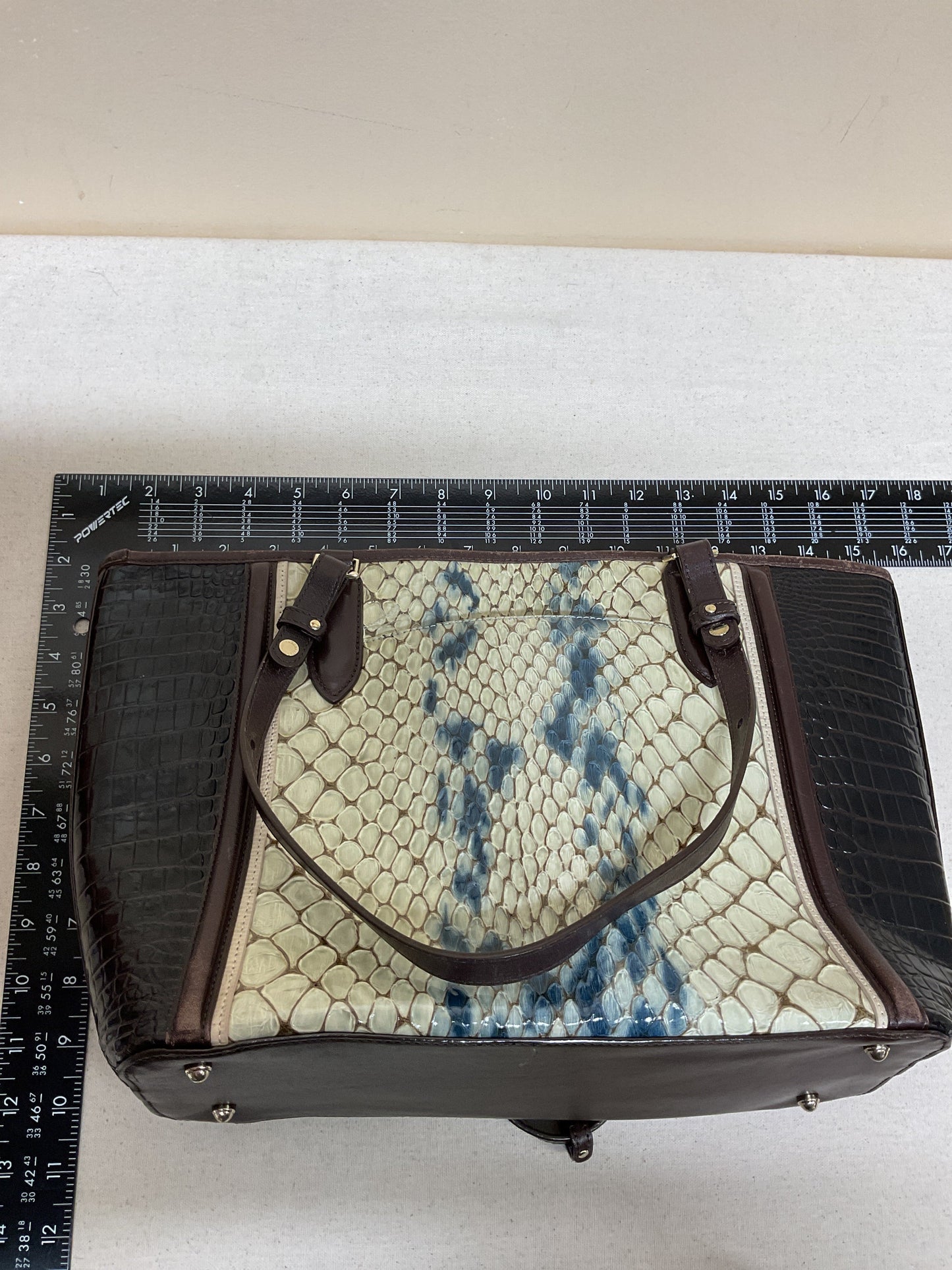 Handbag Designer By Brahmin In Brown & Cream, Size:Medium