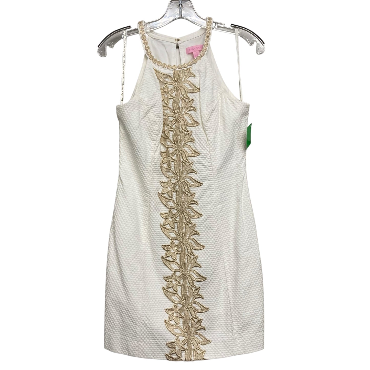 Dress Designer By Lilly Pulitzer In White & Gold, Size:Xso