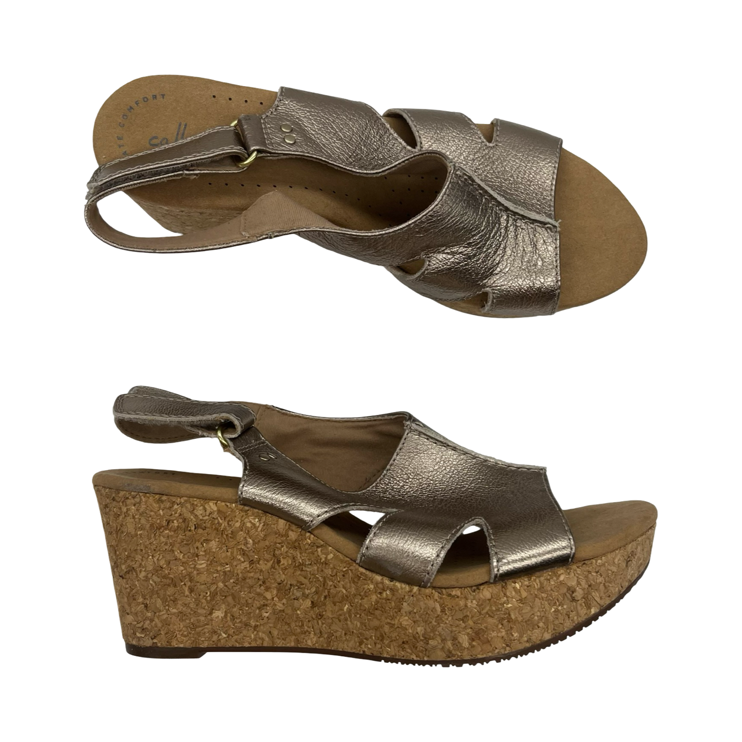 Sandals Heels Wedge By Clarks In Bronze, Size:9