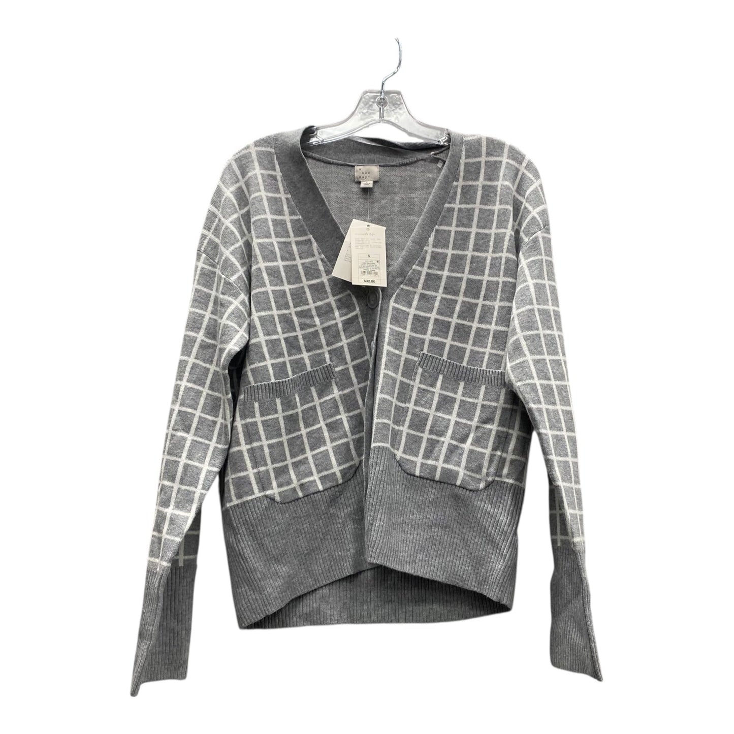 Sweater Cardigan By A New Day In Grey & White, Size:S