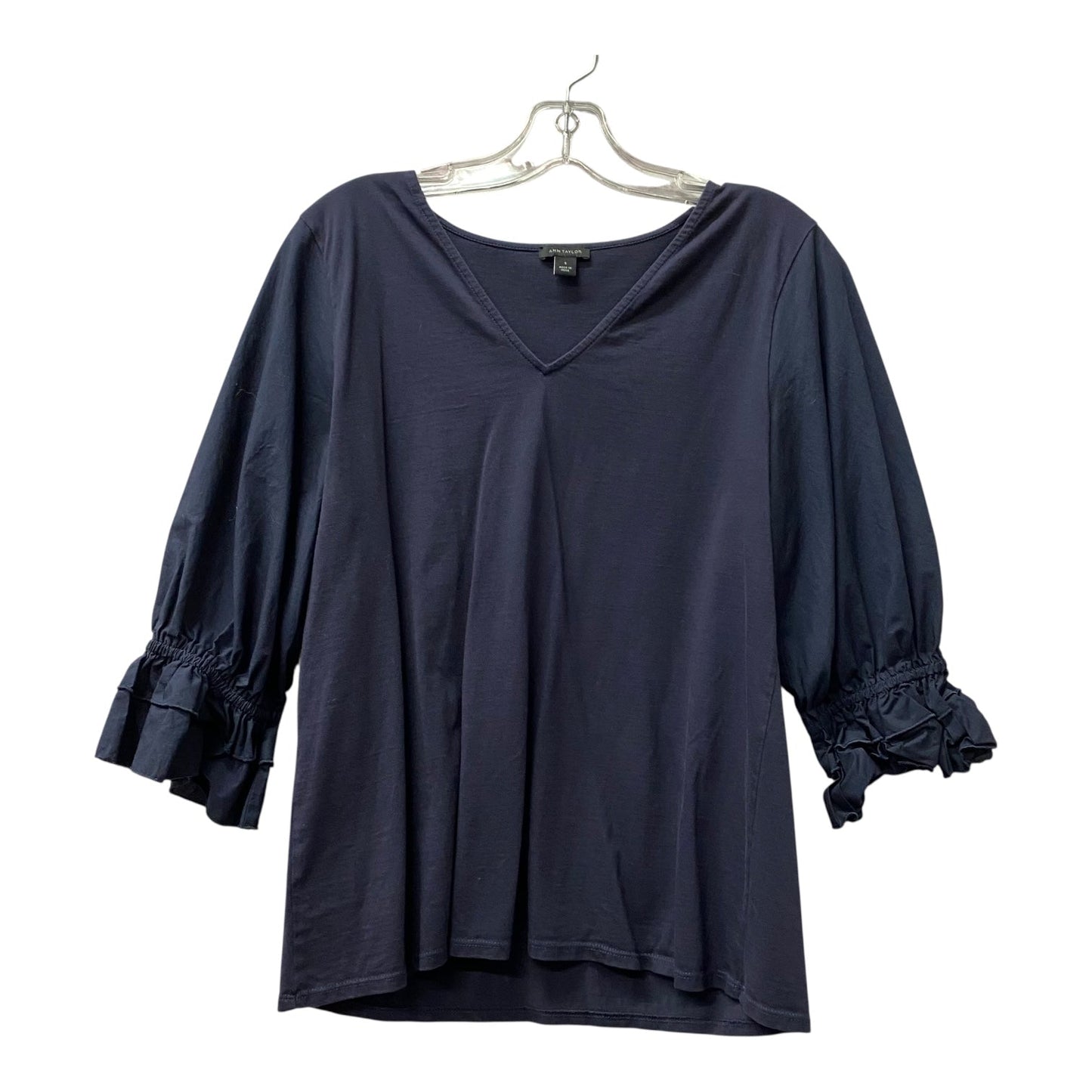 Top 3/4 Sleeve By Ann Taylor In Blue, Size:S
