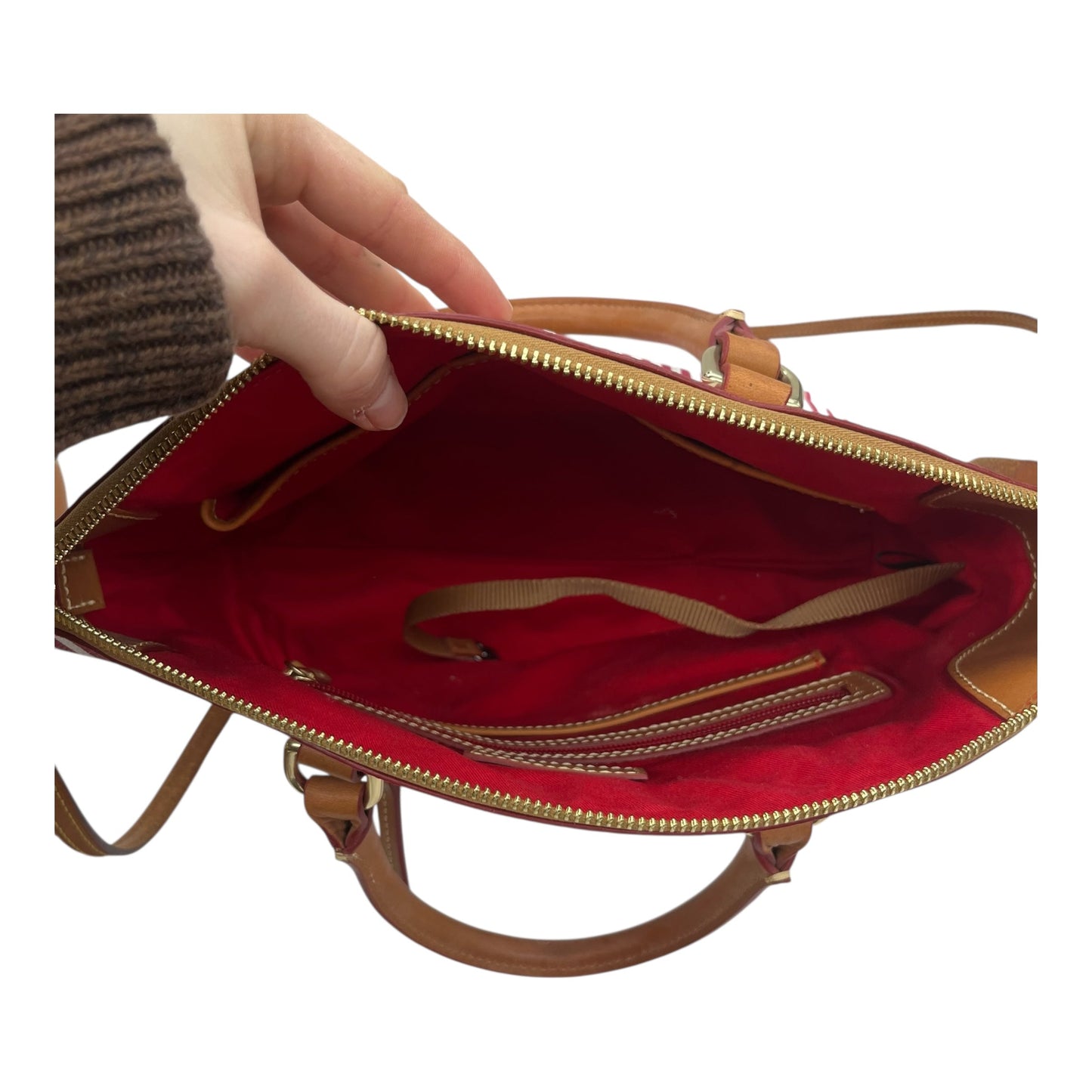 Handbag Designer By Dooney And Bourke In Red & White, Size:Medium