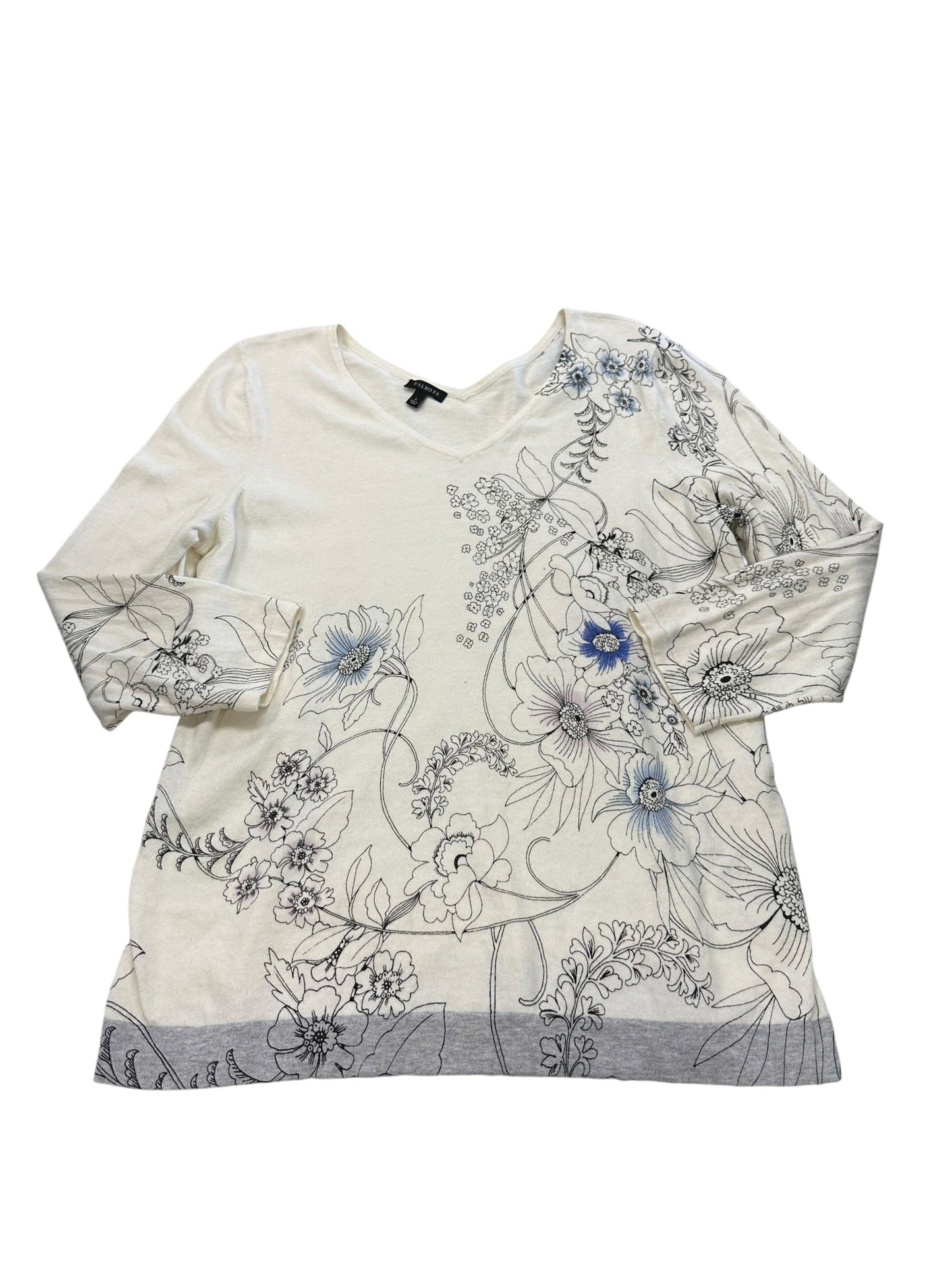 Top 3/4 Sleeve By Talbots In Grey & White, Size:L