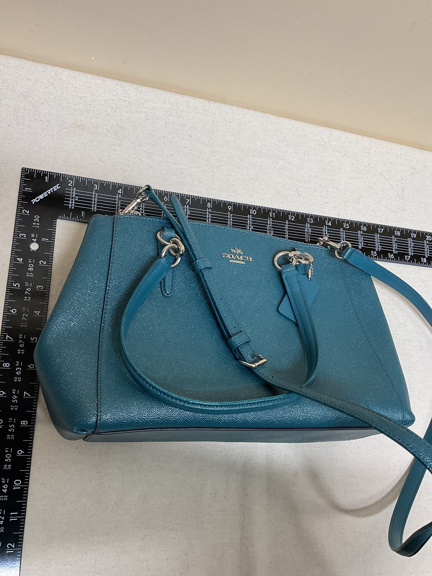 Handbag Designer By Coach In Teal, Size:Medium