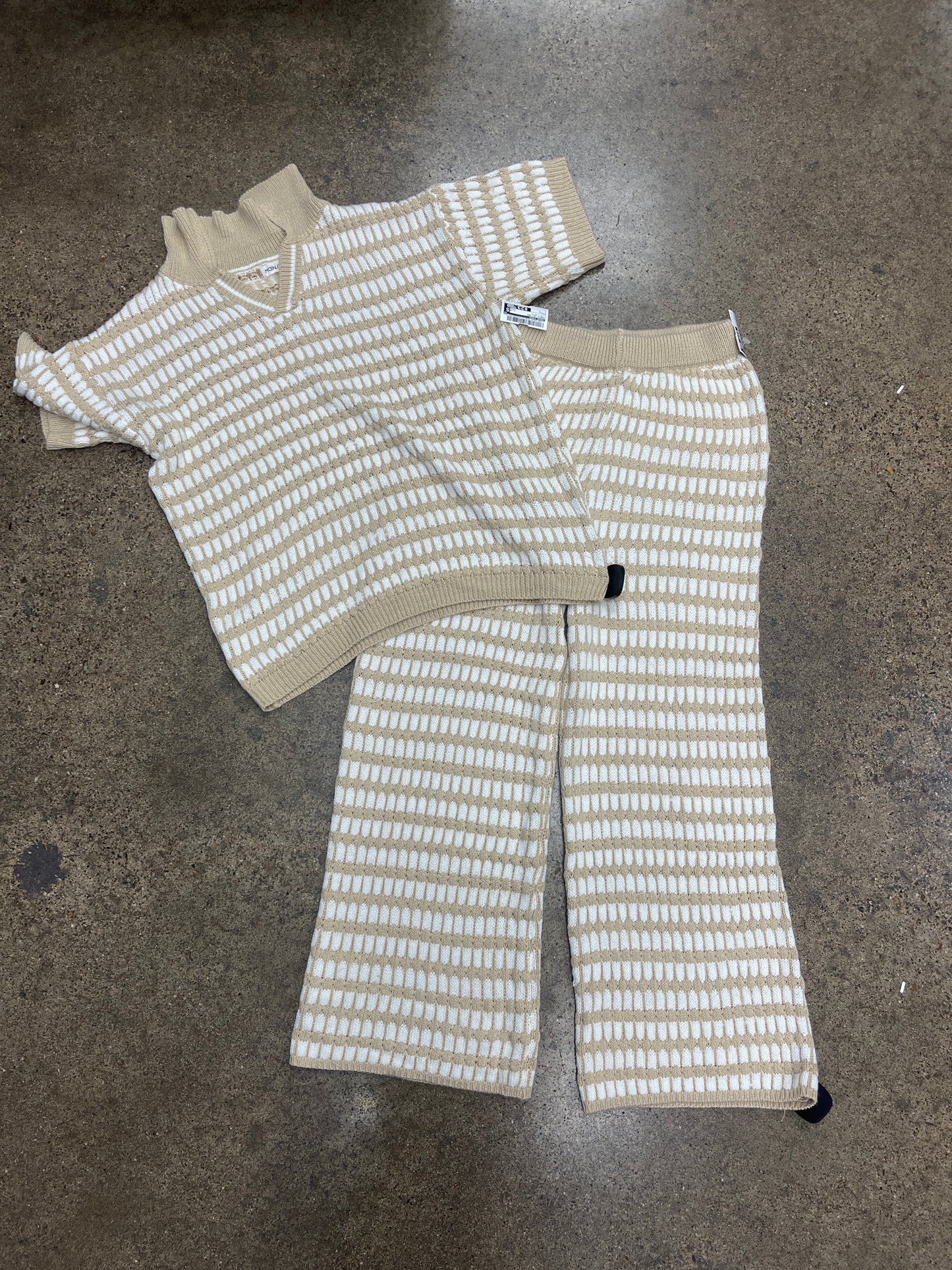 Pants Set 2Pc By Main Strip In Tan & White, Size:L