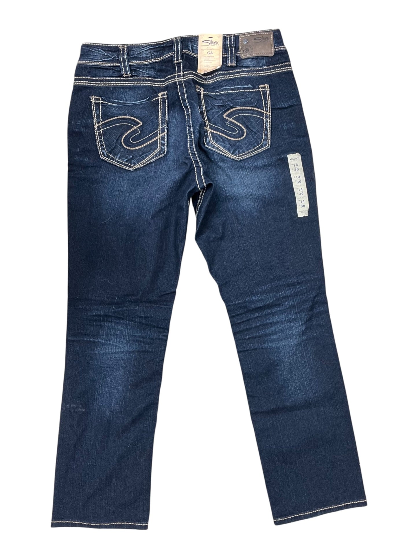 Jeans Straight By Silver In Blue Denim, Size:14