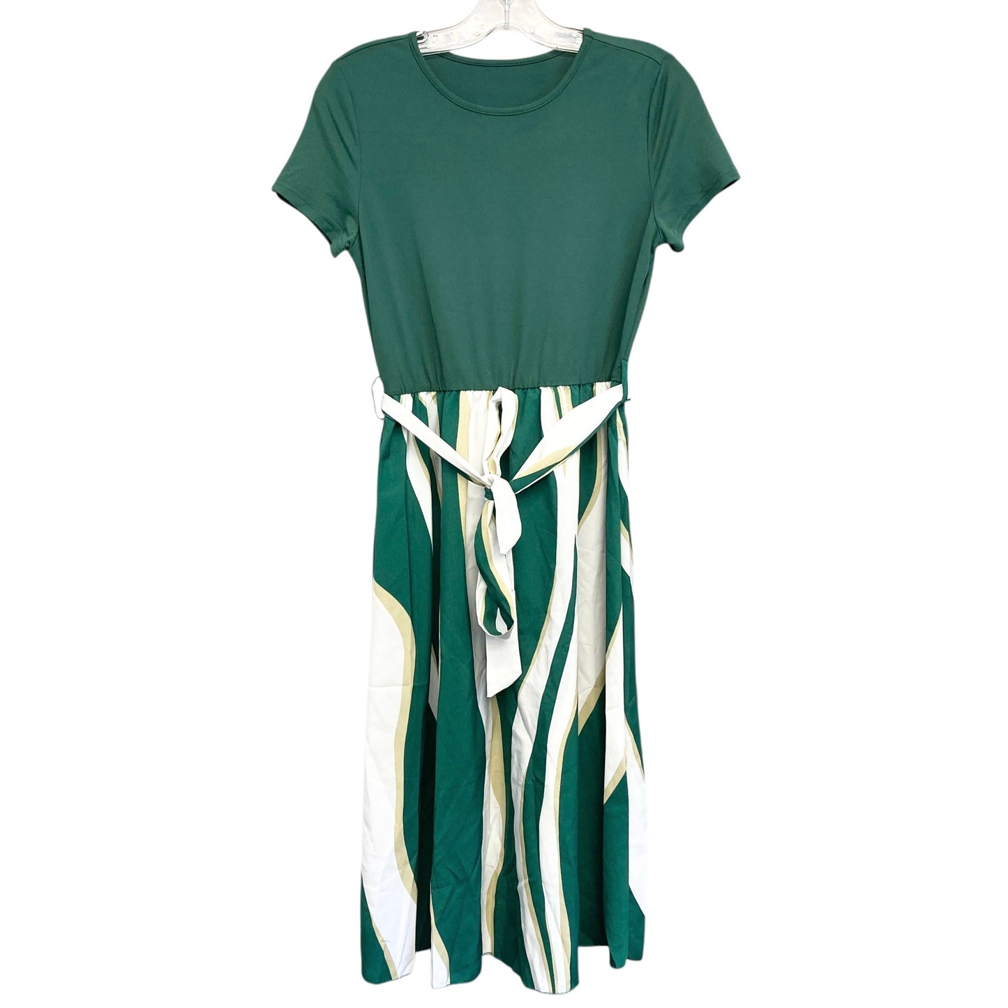 Dress Casual Midi By Shein In Green & White, Size:M