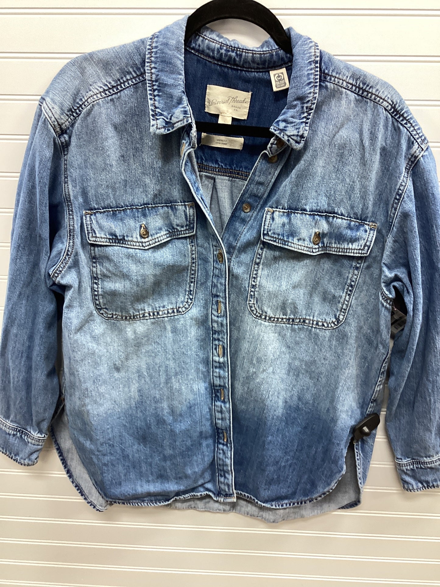 Blouse Ls By Universal Thread In Blue Denim, Size:L