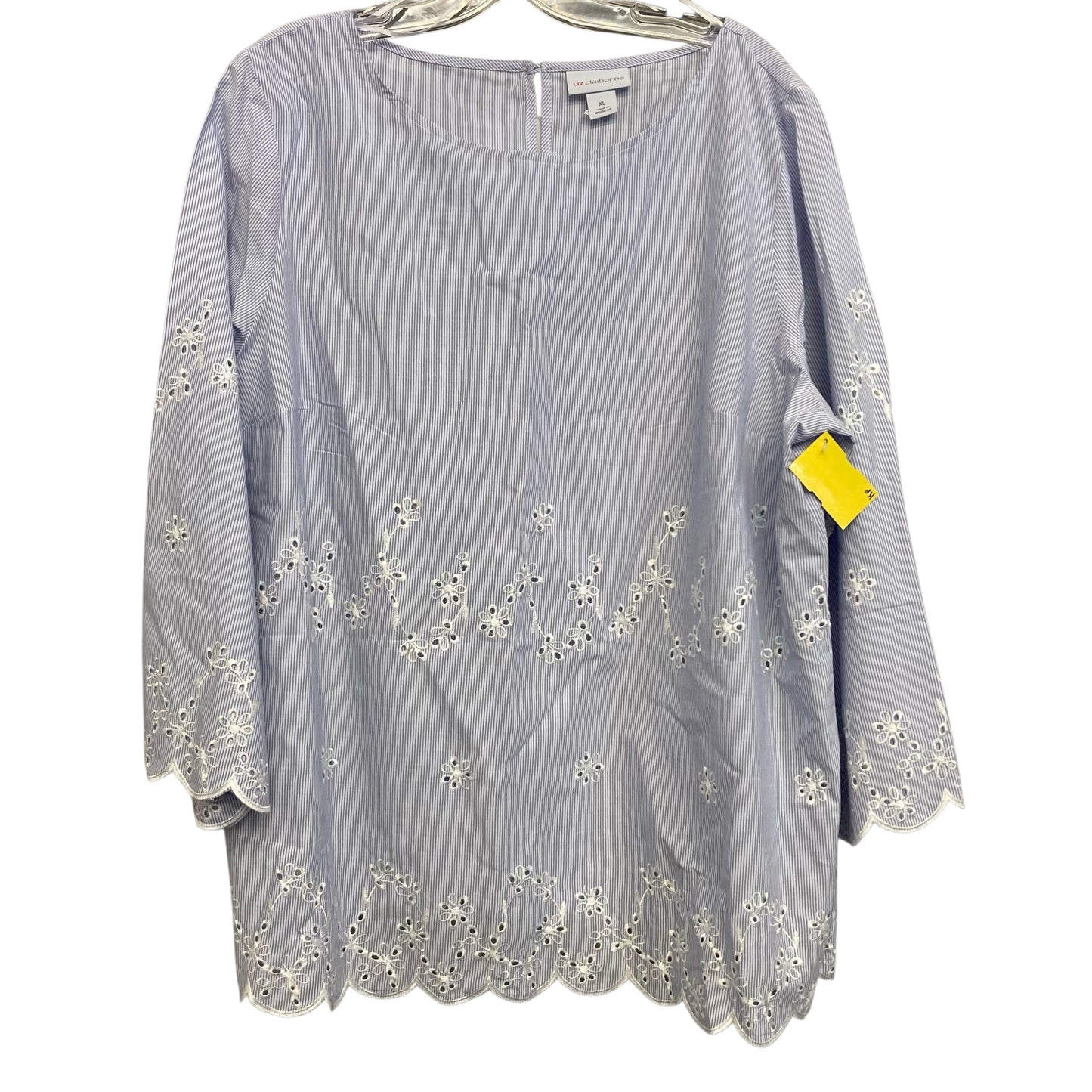 Top 3/4 Sleeve By Liz Claiborne In Blue & White, Size:Xl