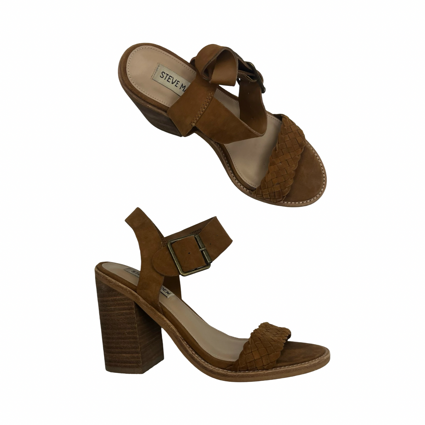 Sandals Heels Block By Steve Madden In Brown, Size:6.5