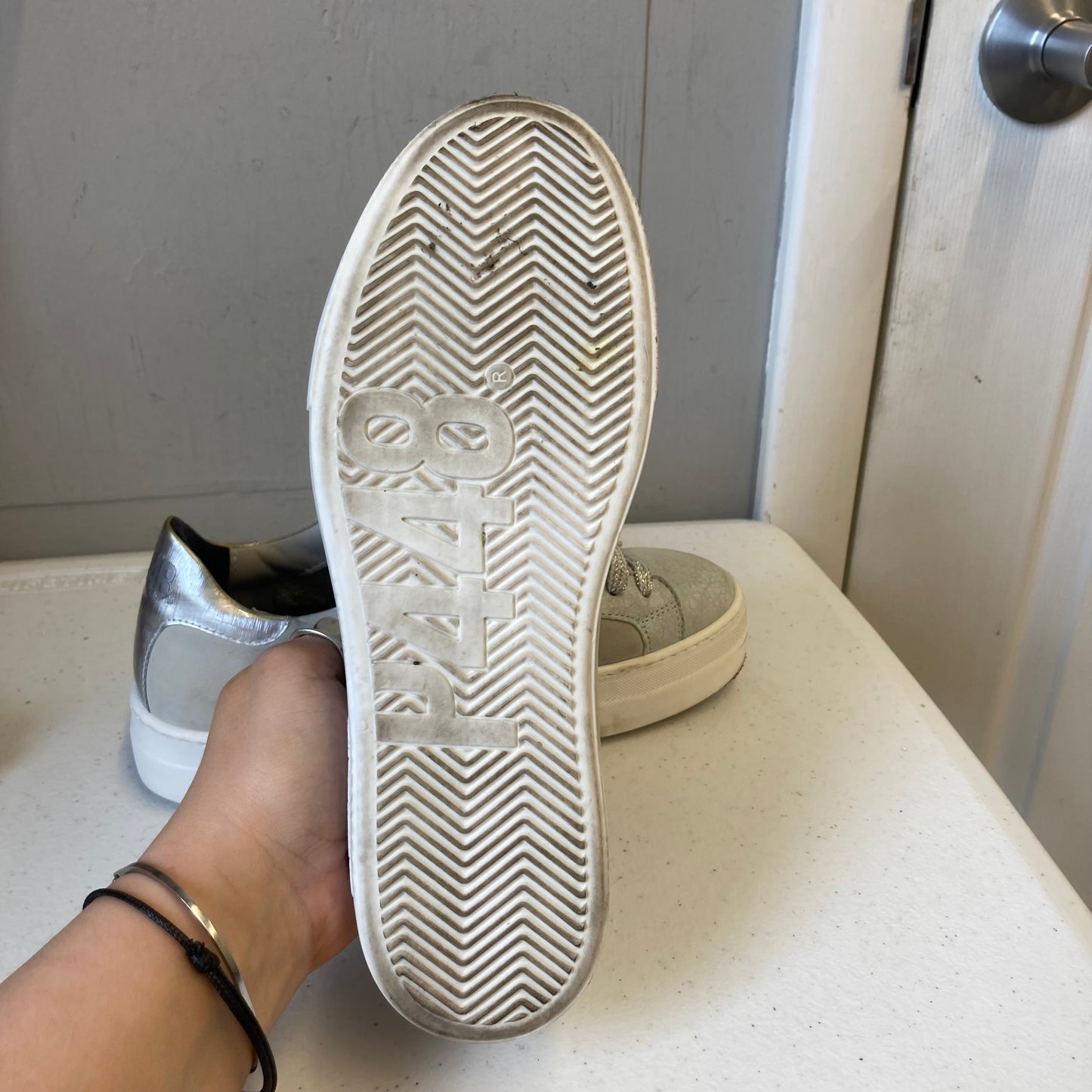 Shoes Sneakers By P448 In Grey & White, Size:5.5