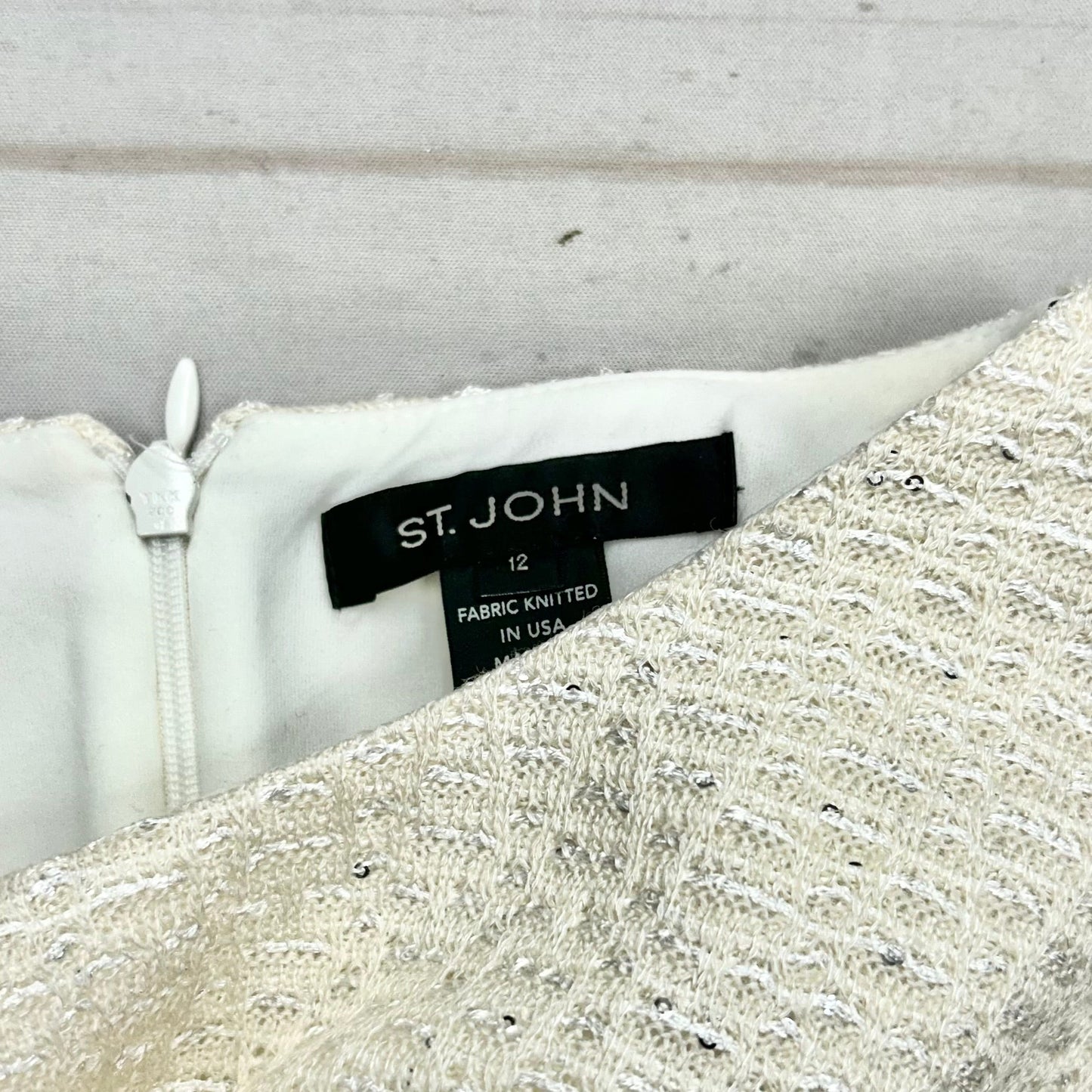 Dress Luxury Designer By St John Collection In Ivory, Size: L