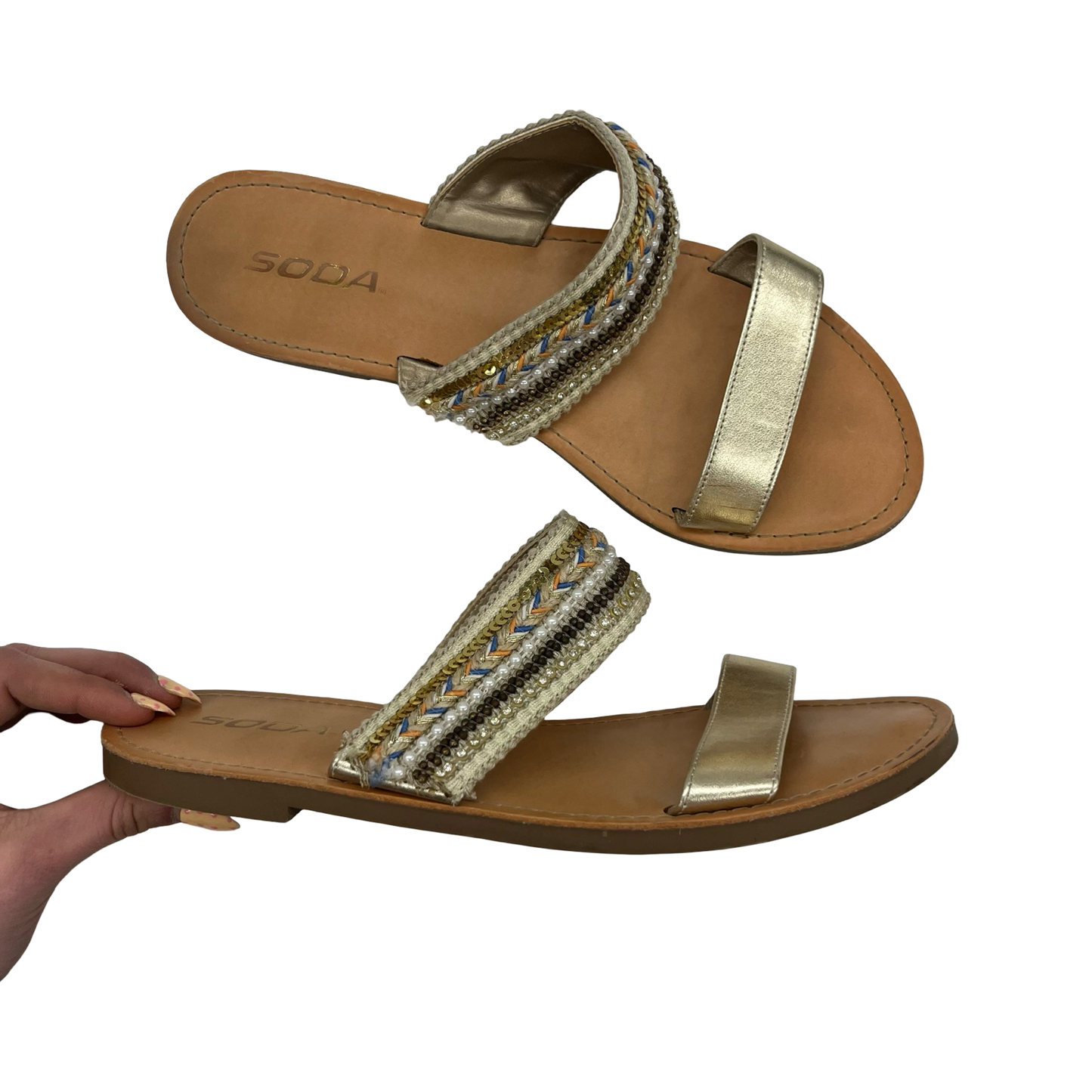 Sandals Flats By Soda In Multi, Size:9