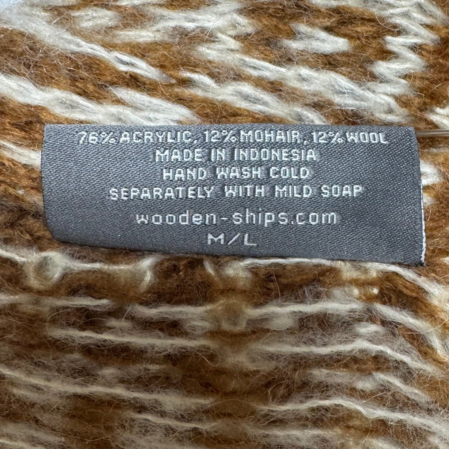 Sweater Cardigan By Wooden Ships In Brown & Cream, Size: M
