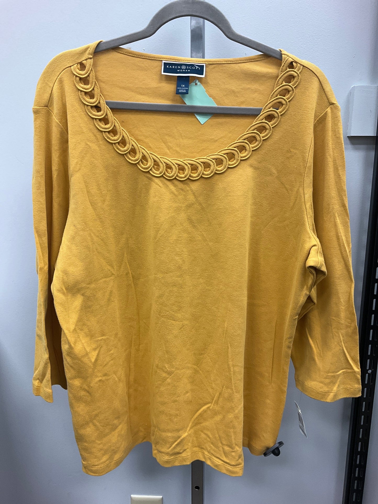 Top 3/4 Sleeve By Karen Scott In Yellow, Size:1X