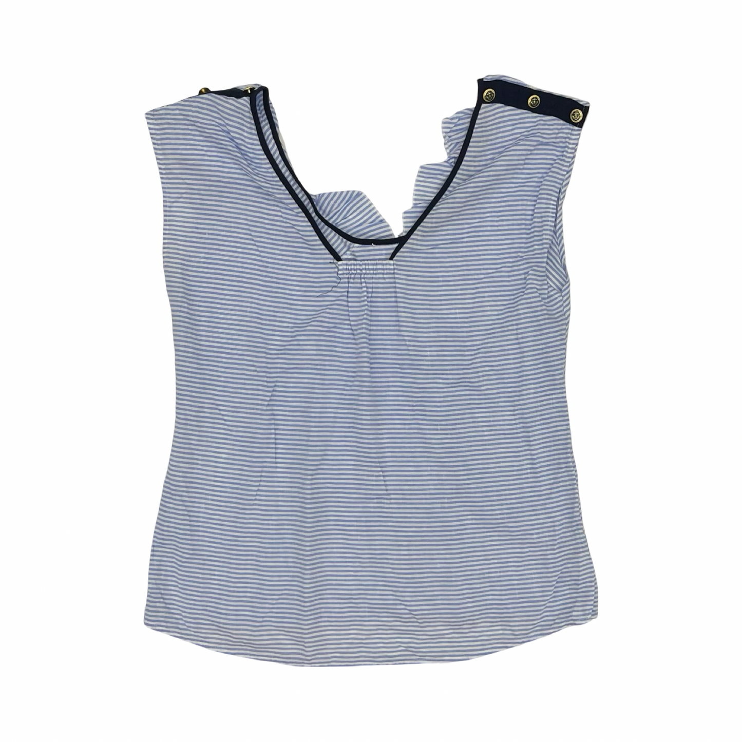 Blouse Ss By Clothes Mentor In Blue & White, Size:M