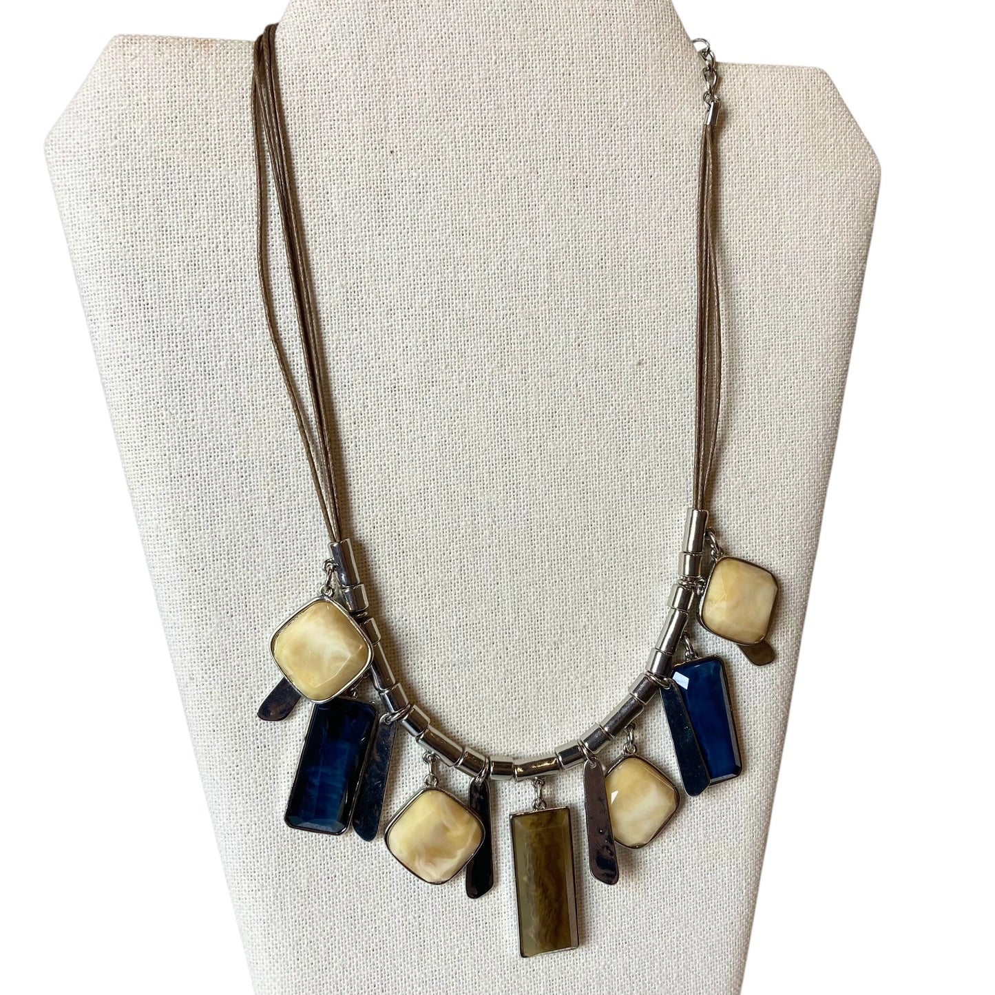 Necklace Statement By Chicos In Blue & Tan