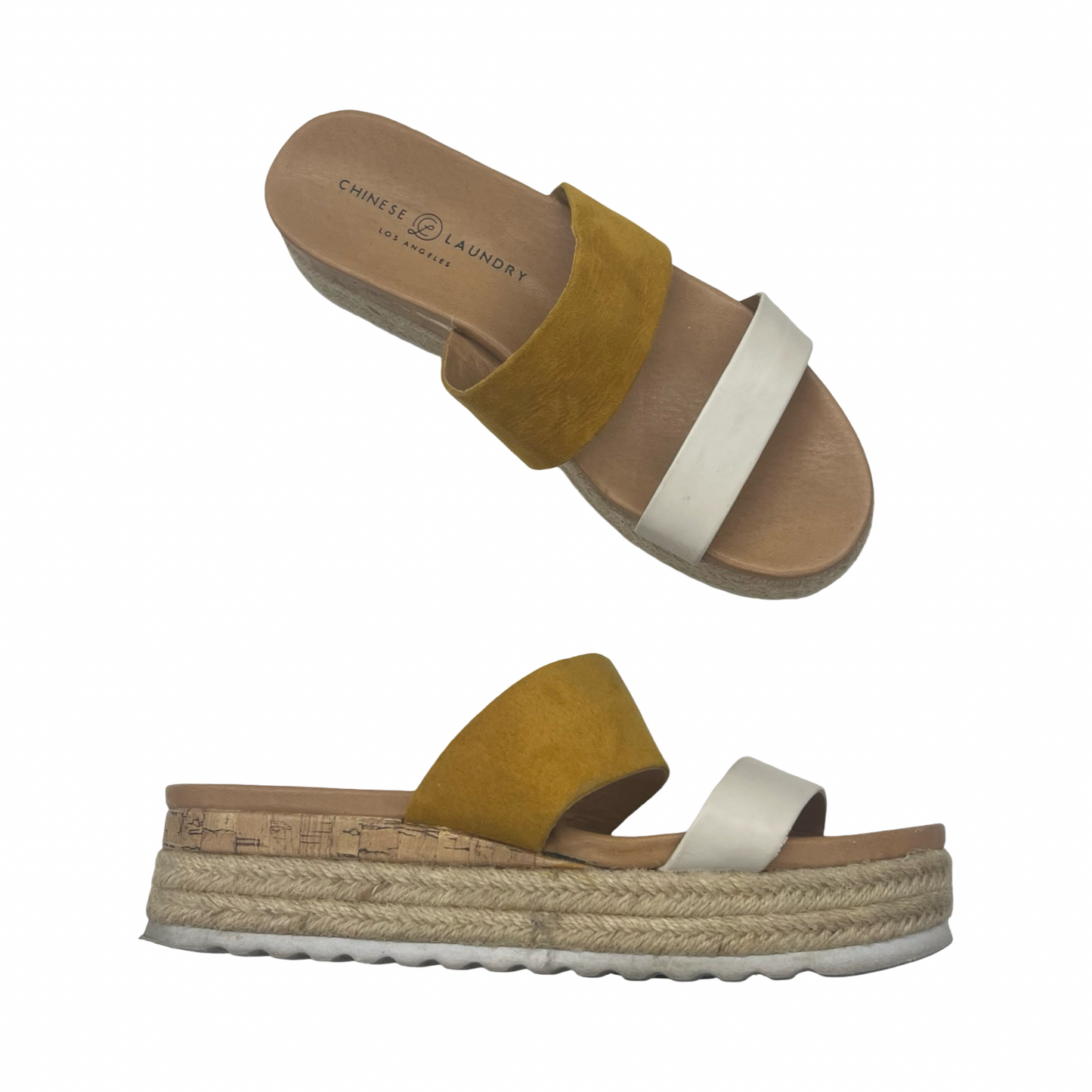 Sandals Heels Platform By Chinese Laundry In Cream & Yellow, Size:8.5