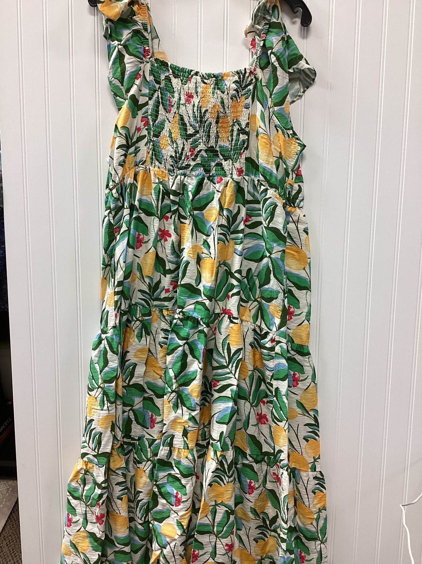 Dress Casual Midi By Ava & Viv In Green & Yellow, Size:1X