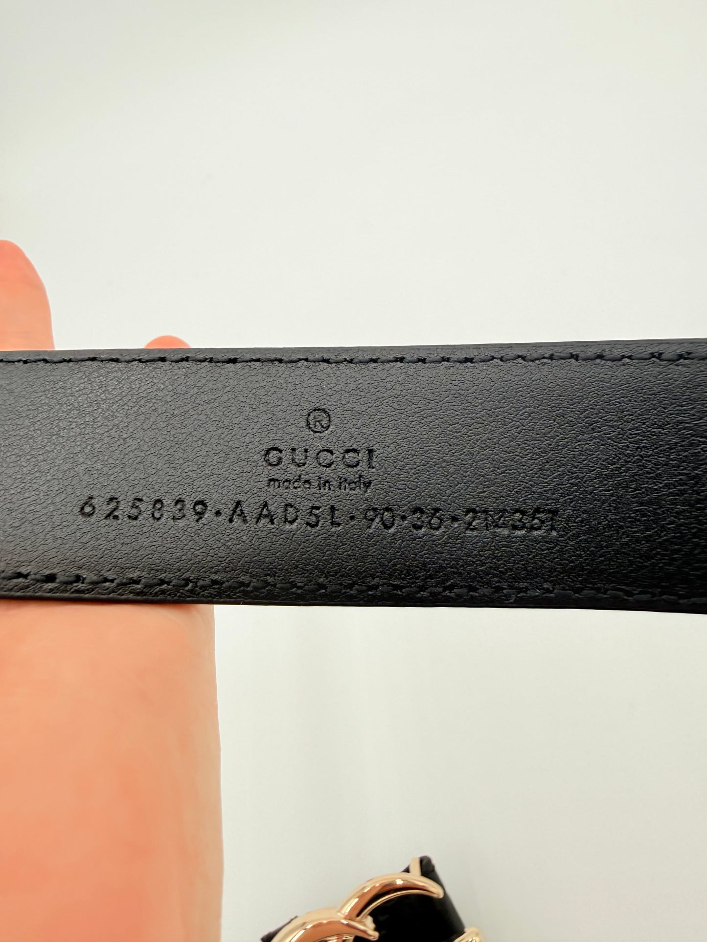 Belt Luxury Designer By Gucci In Black & Silver, Size: