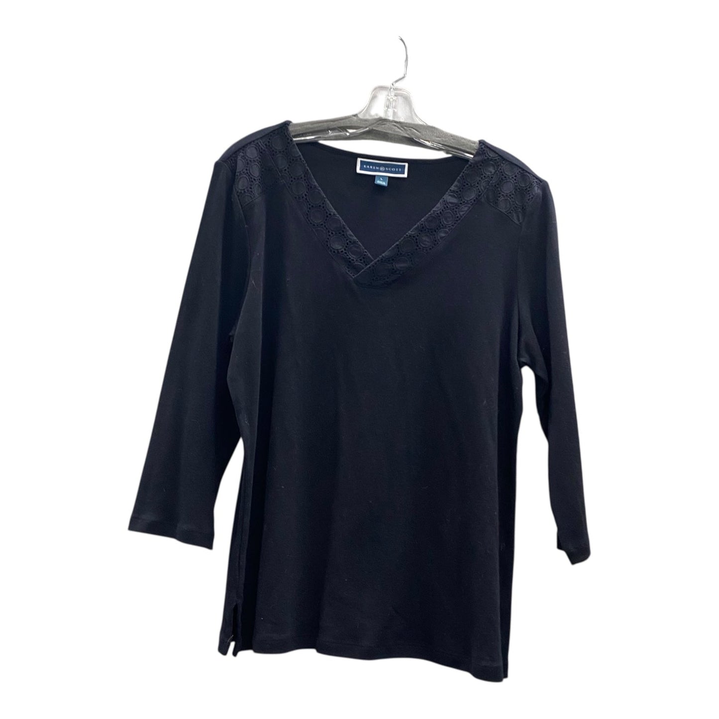Top 3/4 Sleeve By Karen Scott In Black, Size:L