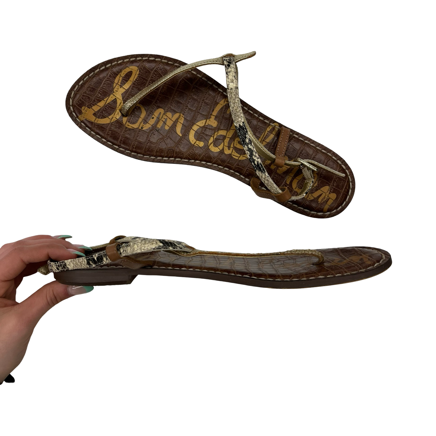 Sandals Flats By Sam Edelman In Brown & Tan, Size:9.5