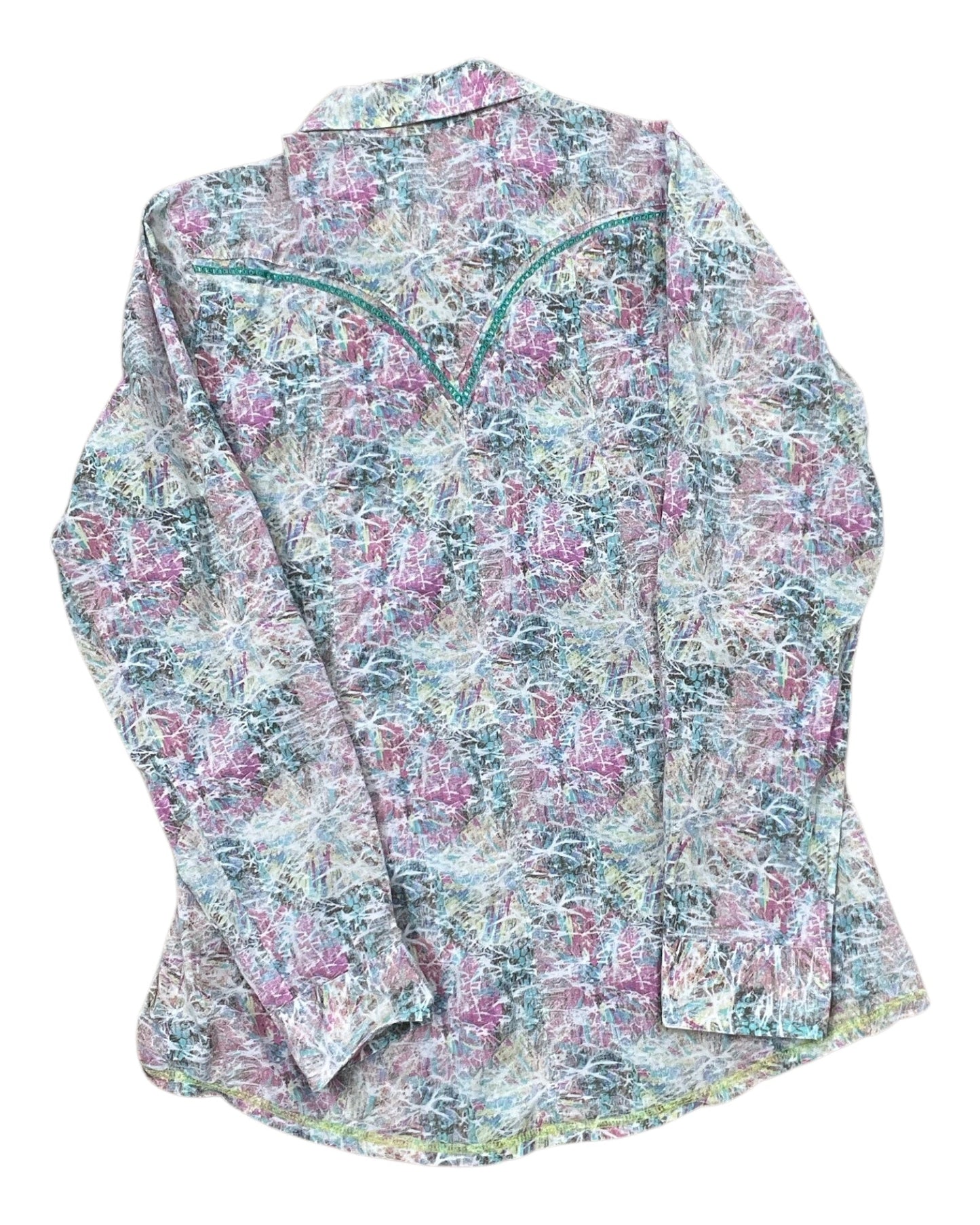 Blouse Ls By Wrangler In Green & Pink, Size:L