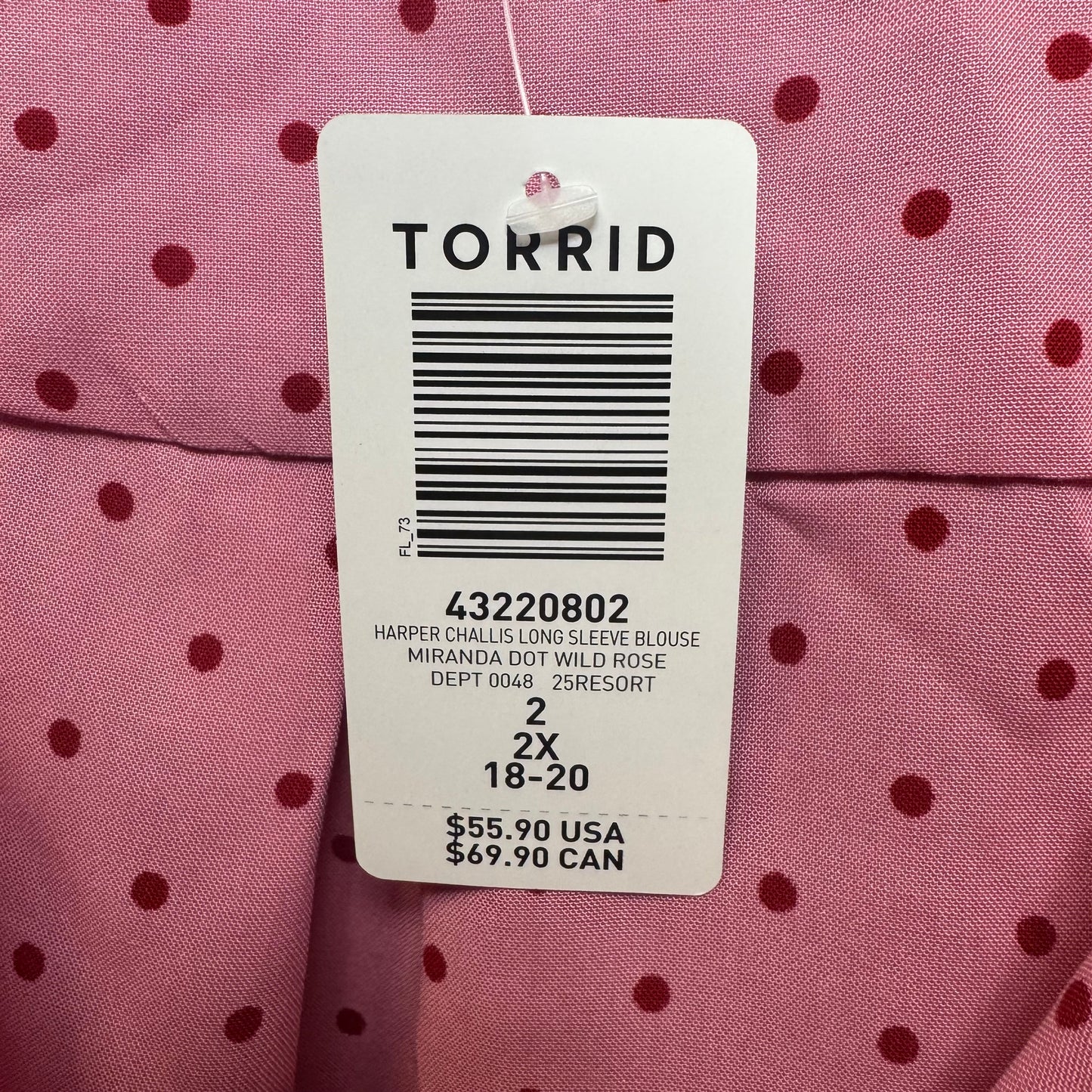 Harper Challis Long Sleeve Blouse By Torrid In Miranda Dot Wild Rose, Size: 2x