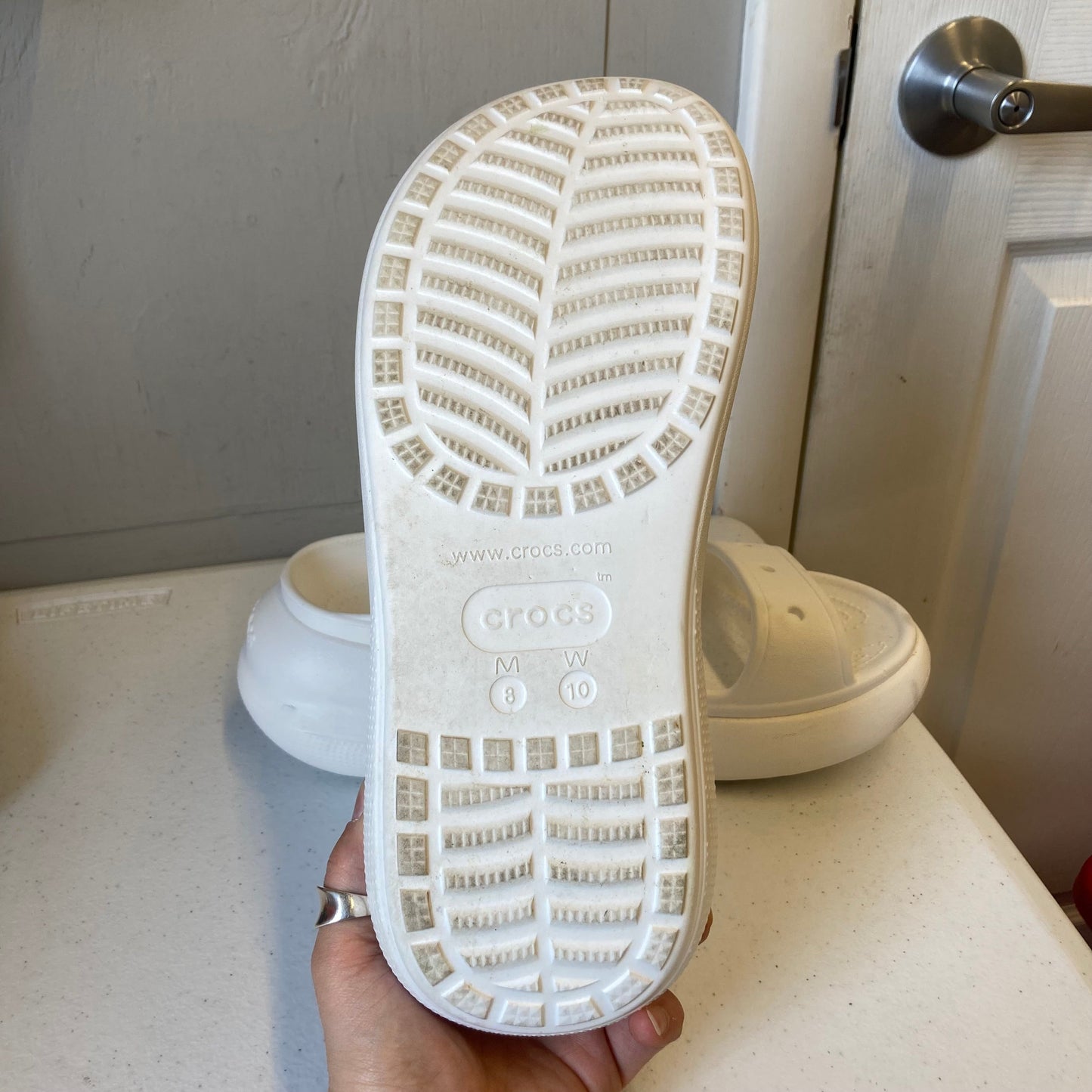 Sandals Heels Platform By Crocs In White, Size:10