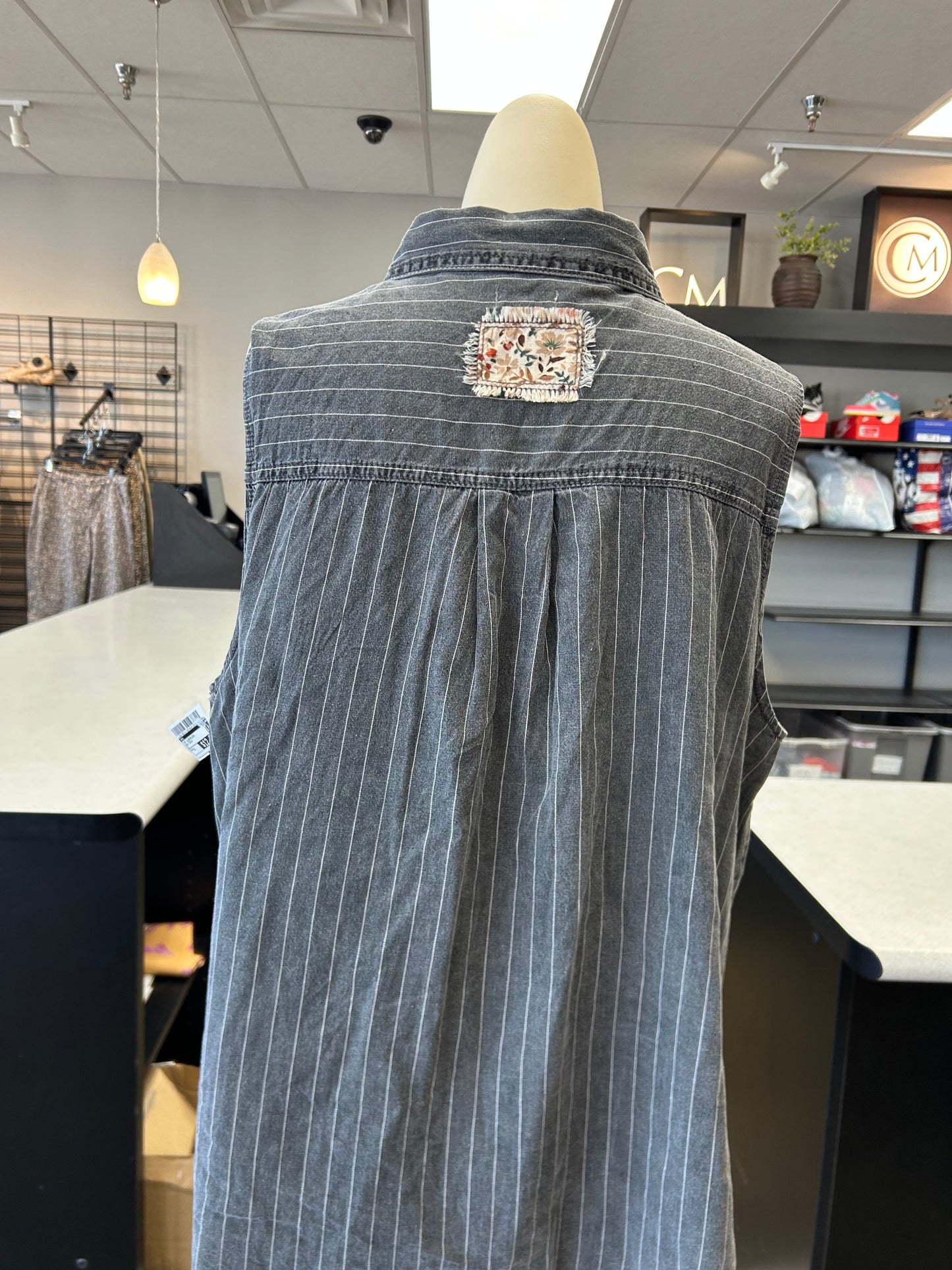 Top Sleeveless By Pol In Grey Denim, Size:S