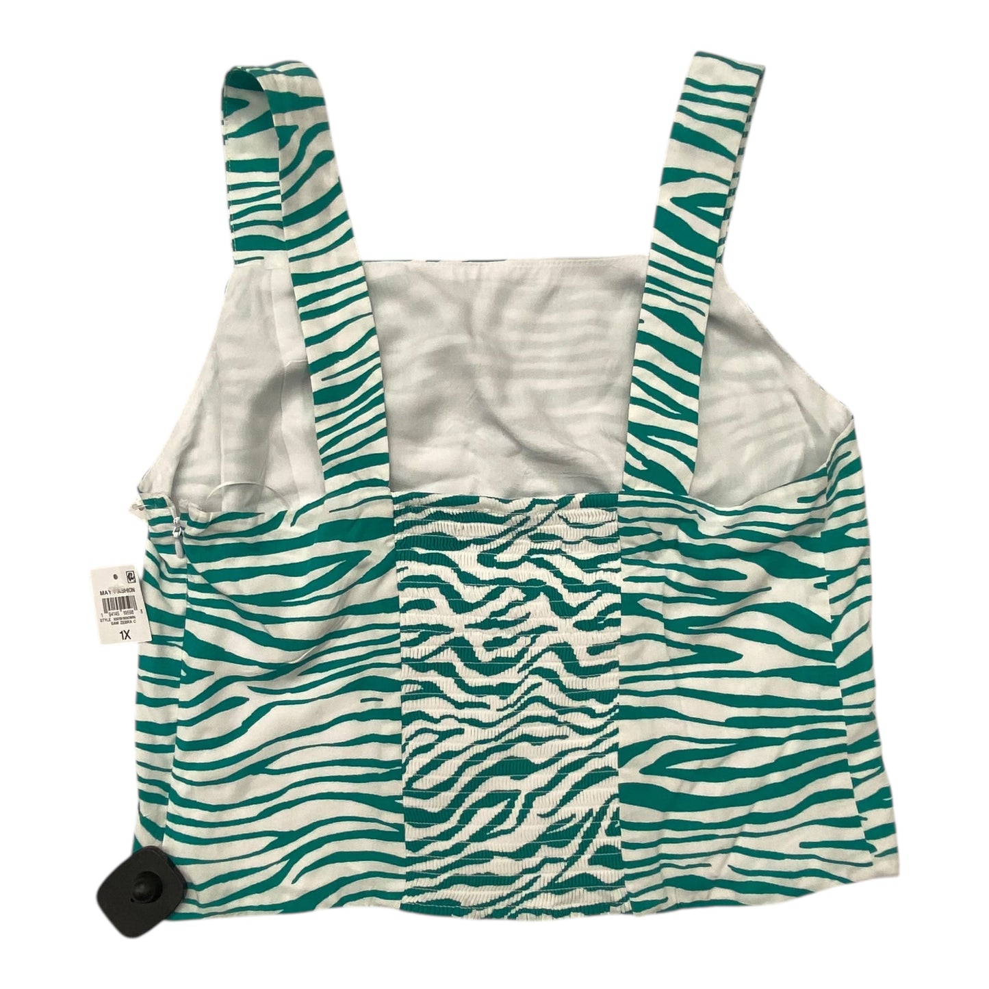 Top Sleeveless By Bar Iii In Green & White, Size:1X