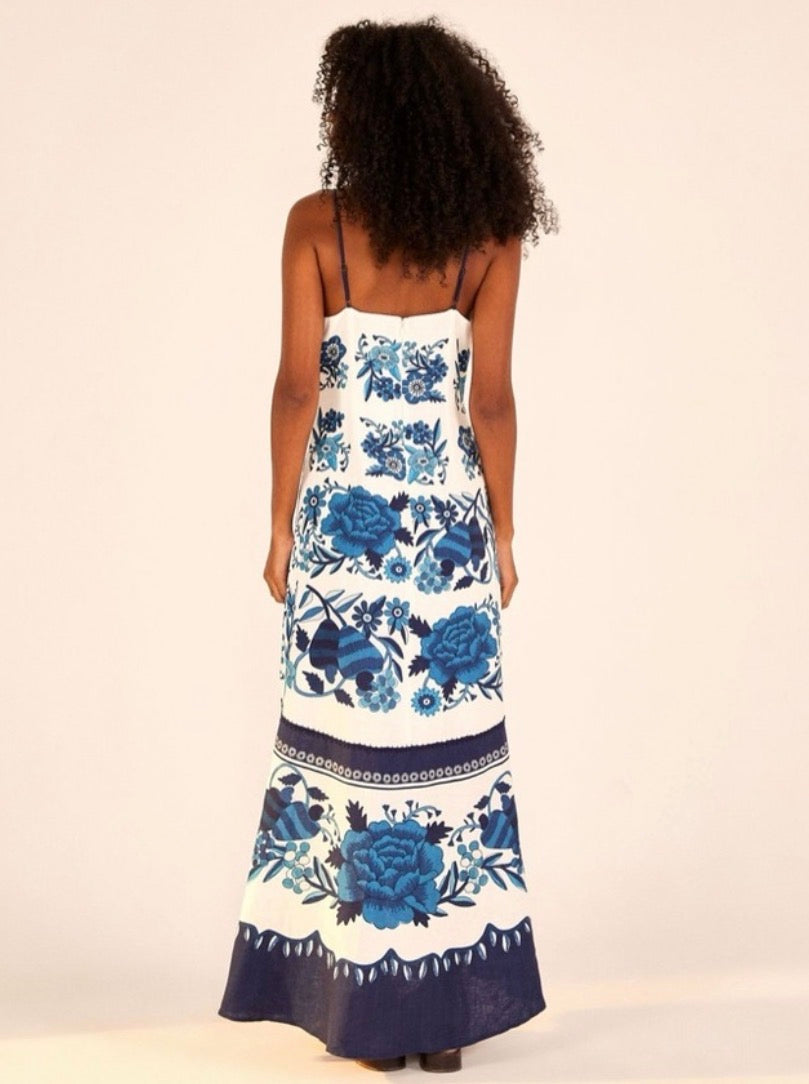 Tropical Tiles maxi dress Casual Midi By Farm Rio In Blue, Size: M