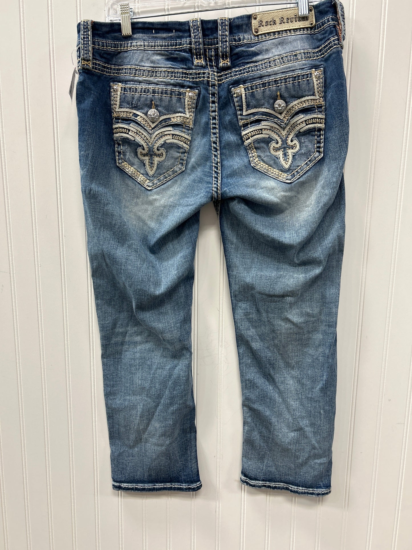 Jeans Cropped By Rock Revival In Blue Denim, Size:12