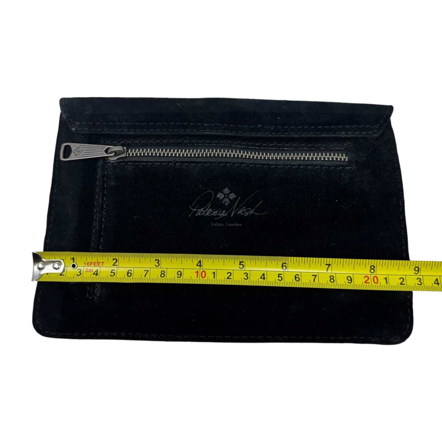 Suede Patchwork Stripe Pouch Clutch Designer By Patricia Nash, Size: Medium