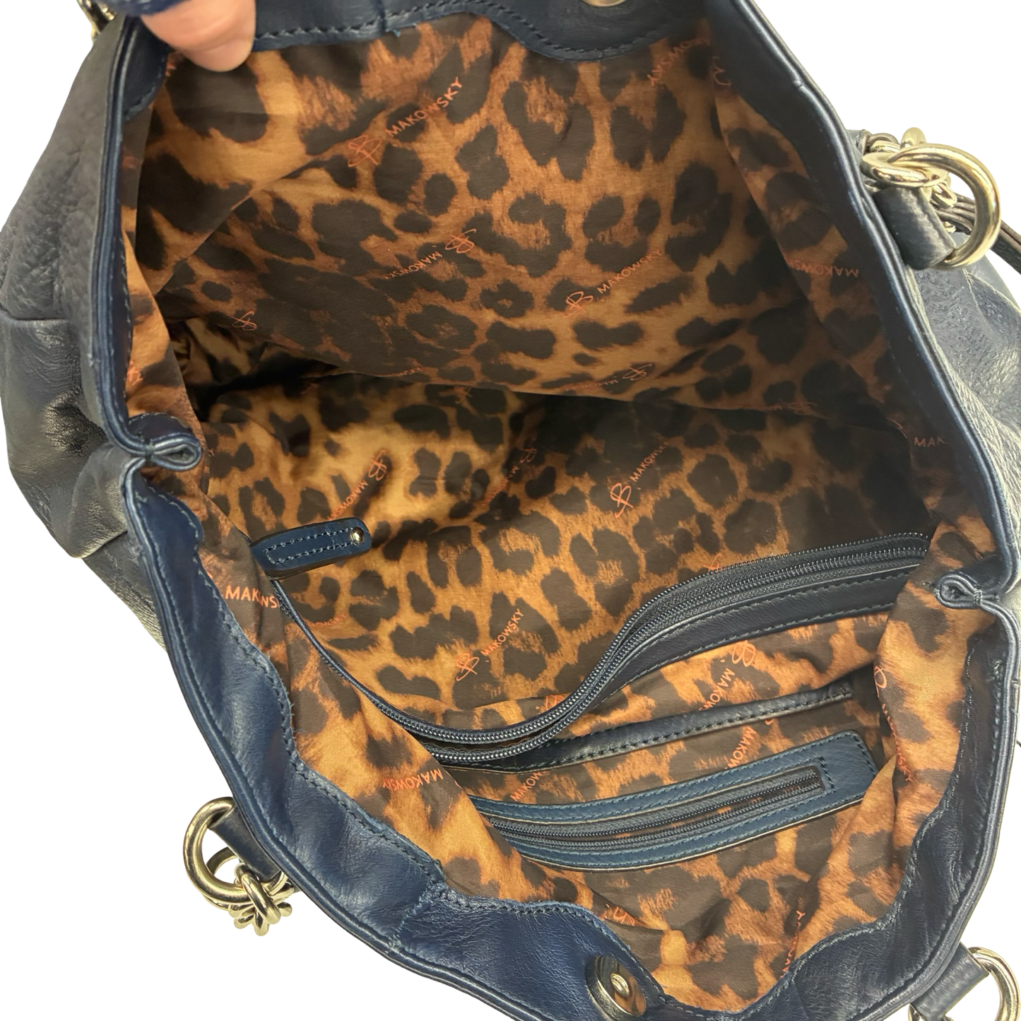 Handbag Leather By B. Makowsky In Navy, Size:Large