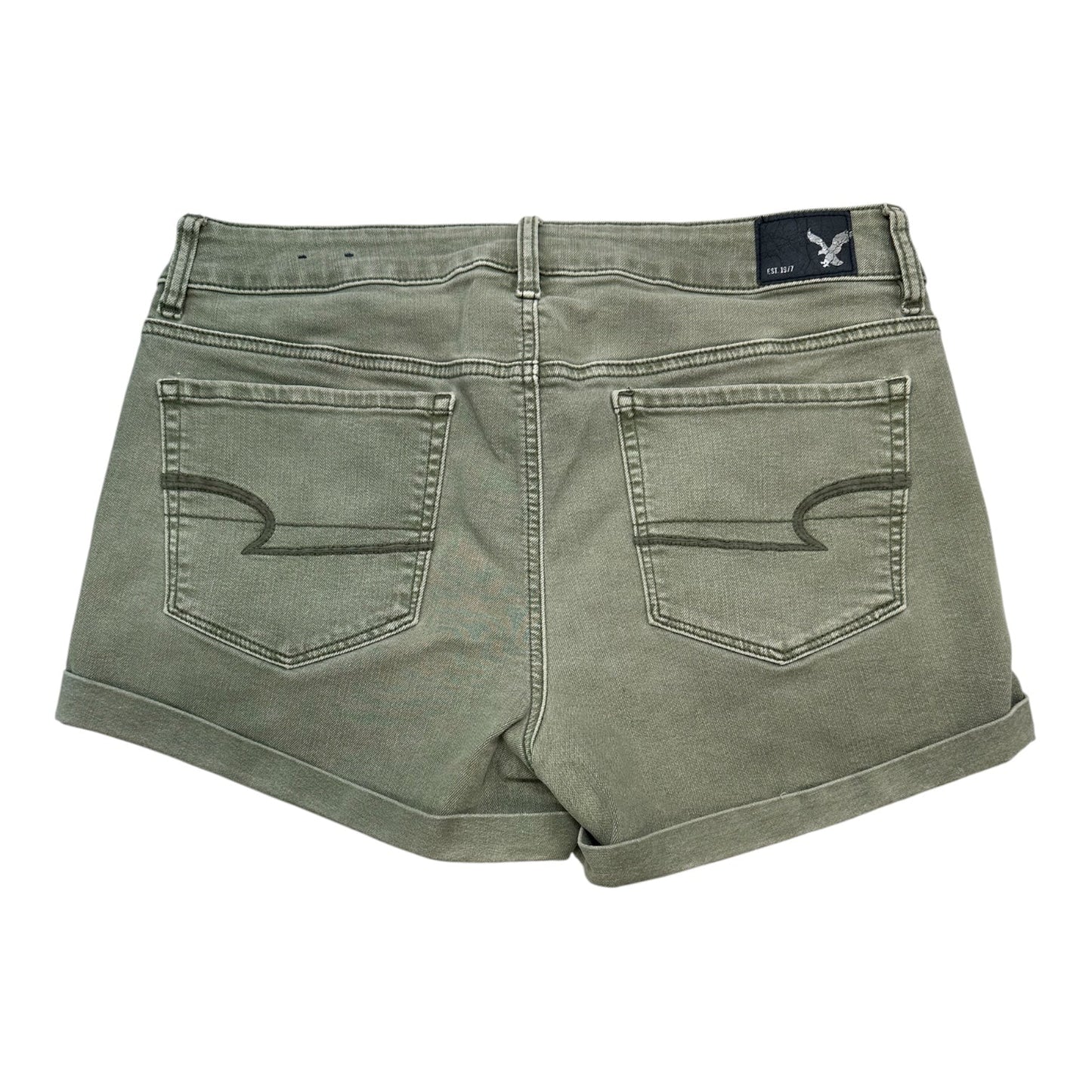 Shorts By American Eagle In Green Denim, Size:12